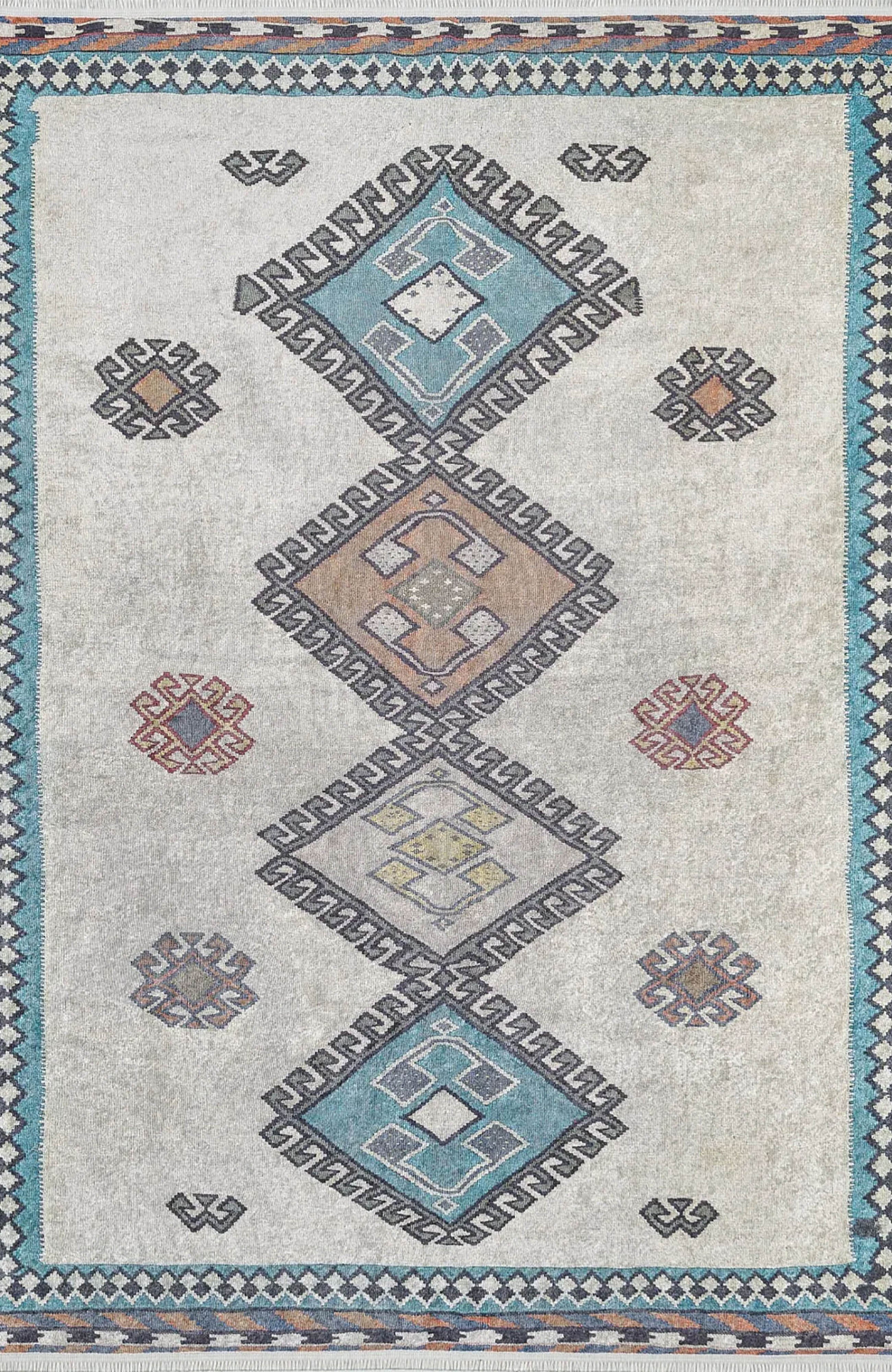Selena Moroccan Turquoise Gray Kilim Rug