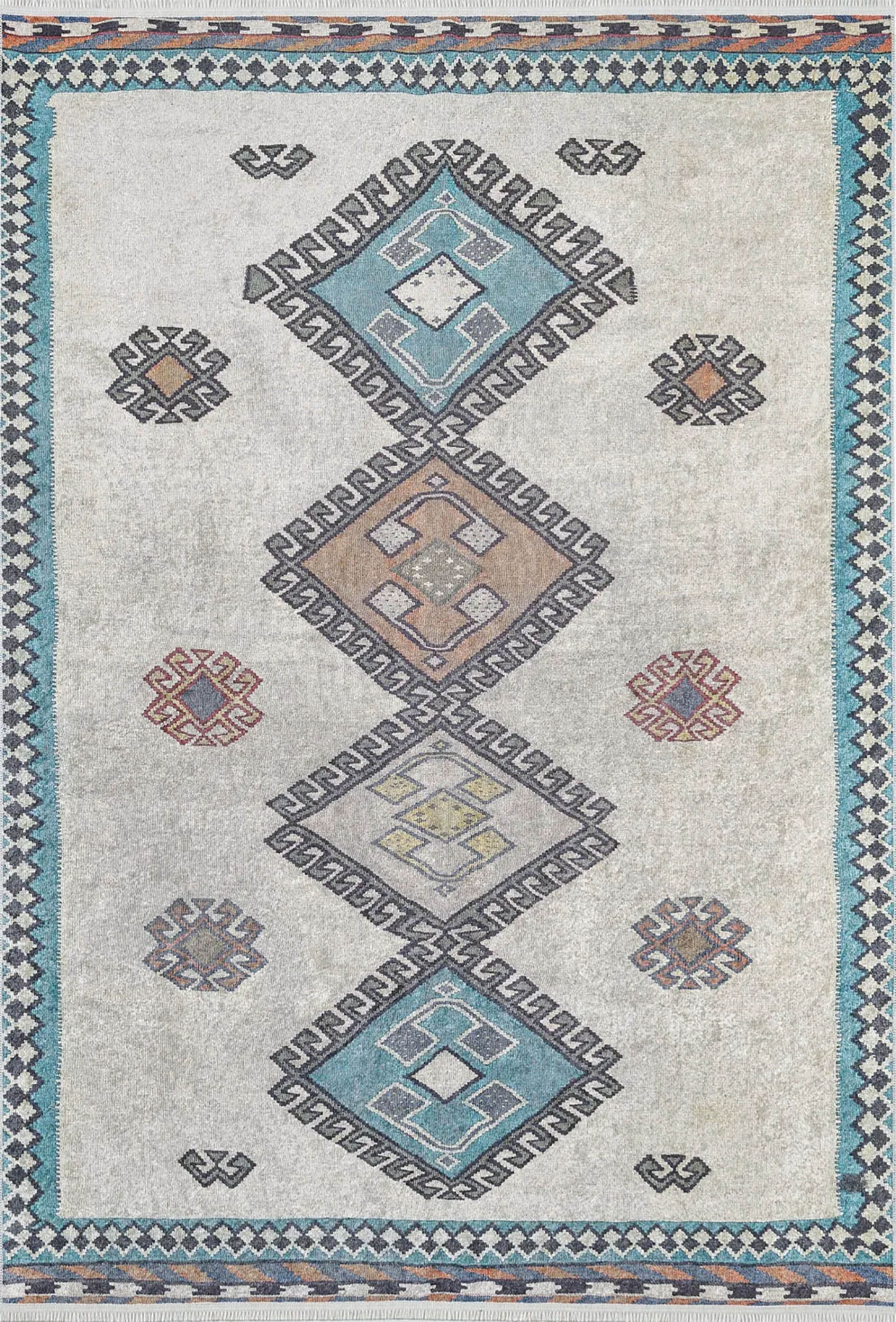 Selena Moroccan Turquoise Gray Kilim Rug