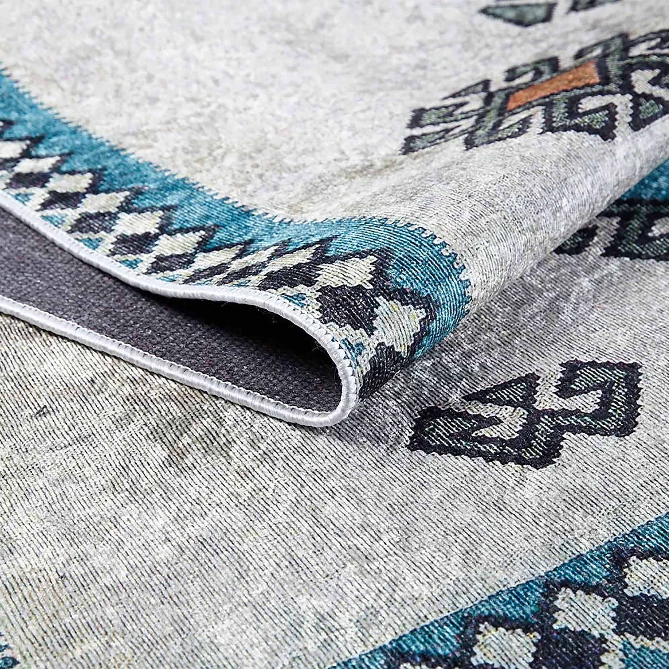 Selena Moroccan Turquoise Gray Kilim Rug