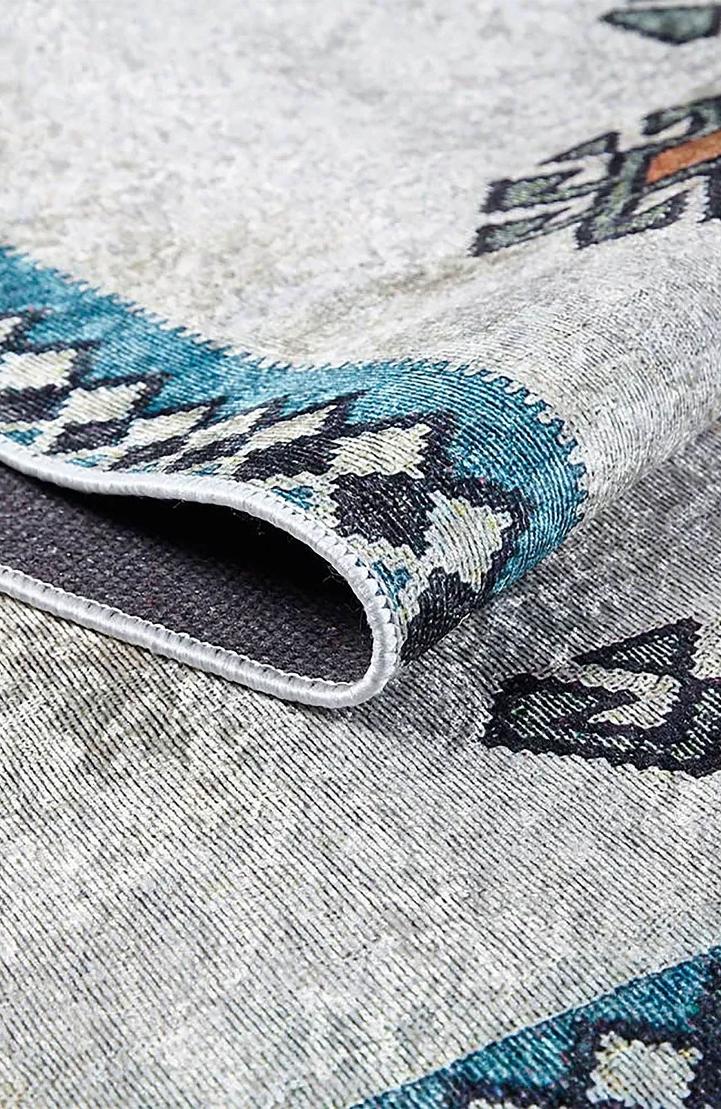 Selena Moroccan Turquoise Gray Kilim Rug