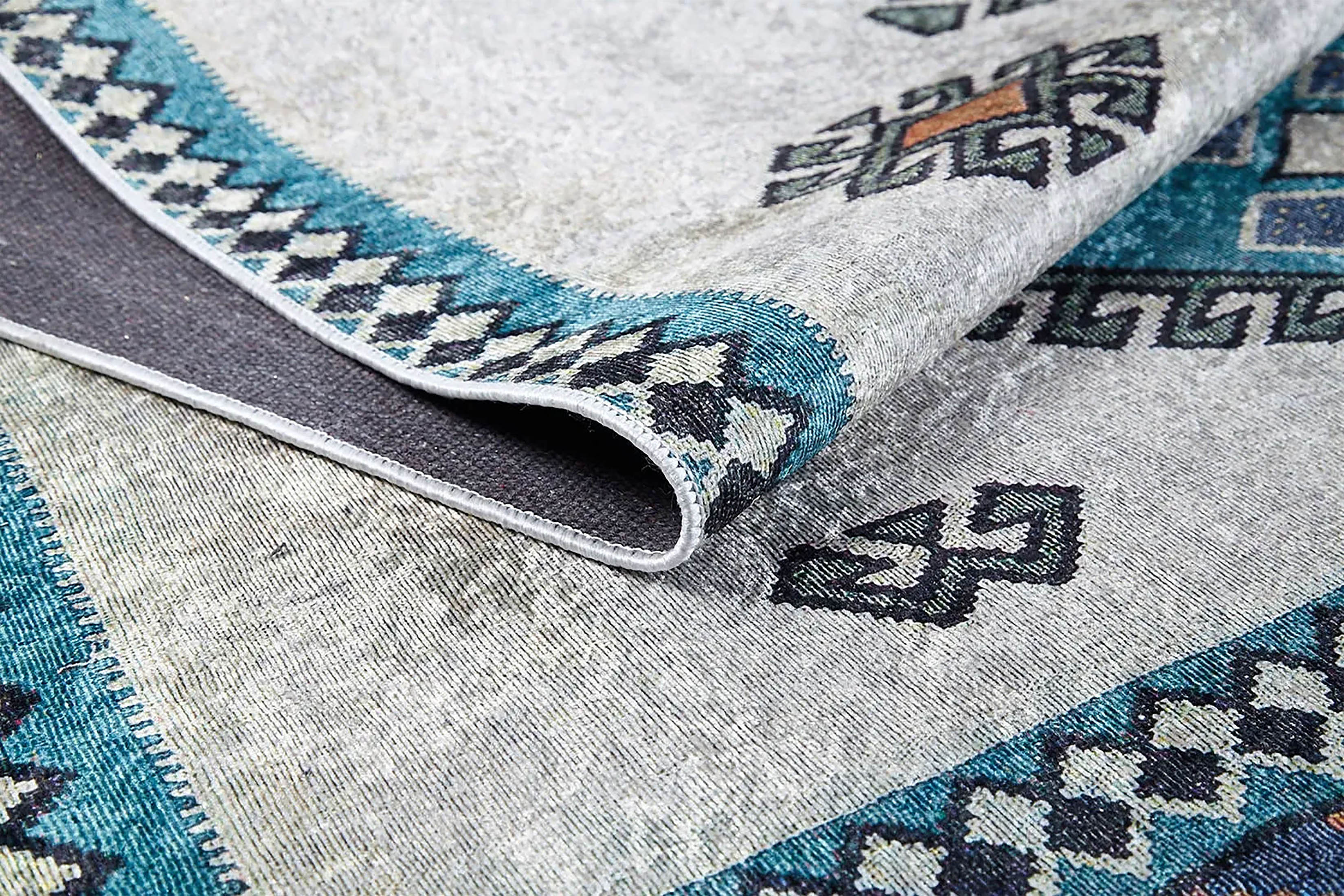 Selena Moroccan Turquoise Gray Kilim Rug