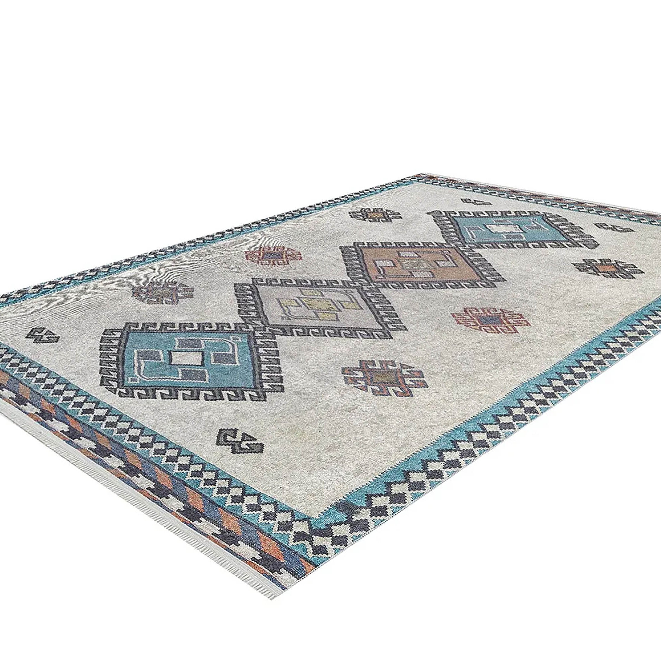 Selena Moroccan Turquoise Gray Kilim Rug