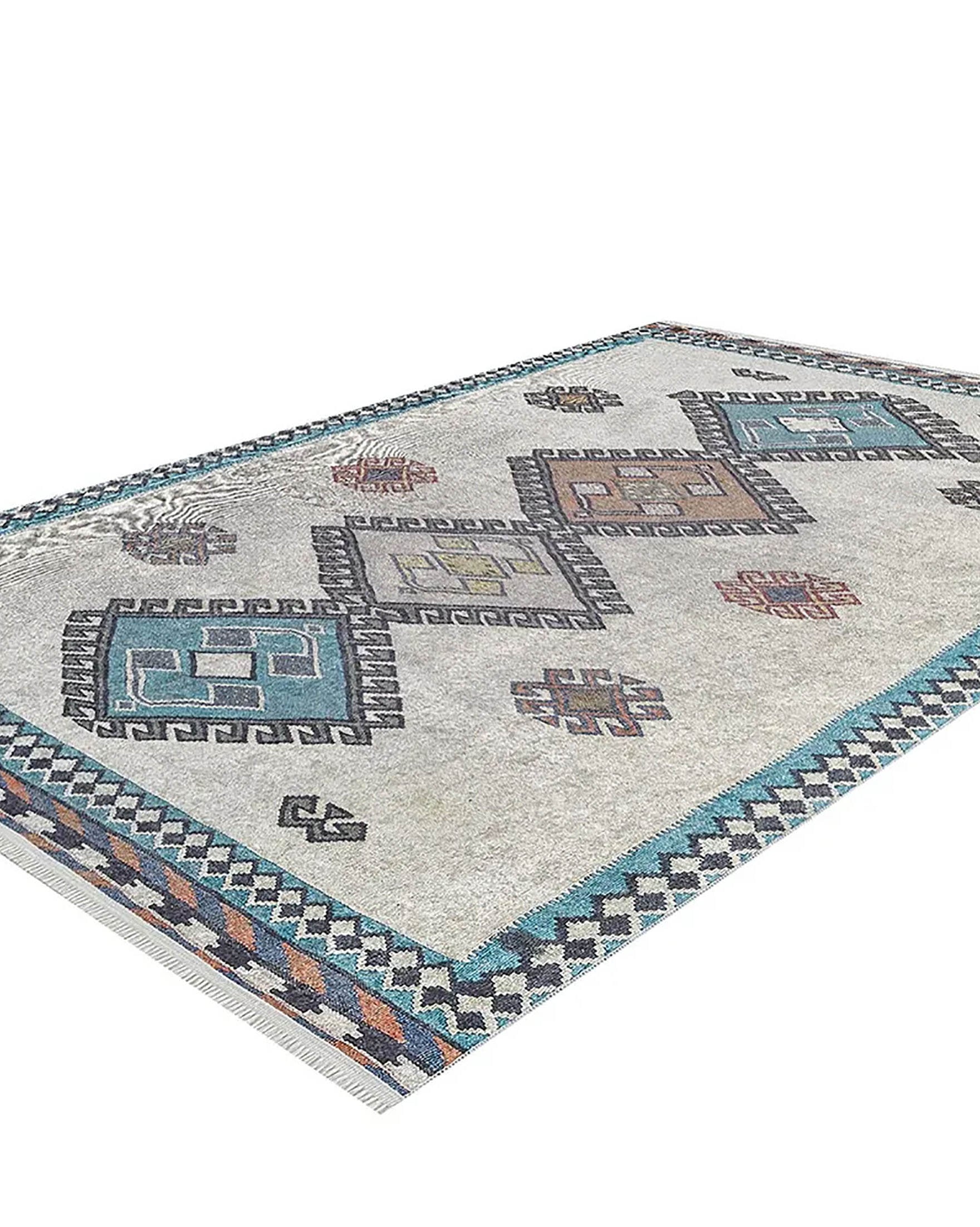 Selena Moroccan Turquoise Gray Kilim Rug