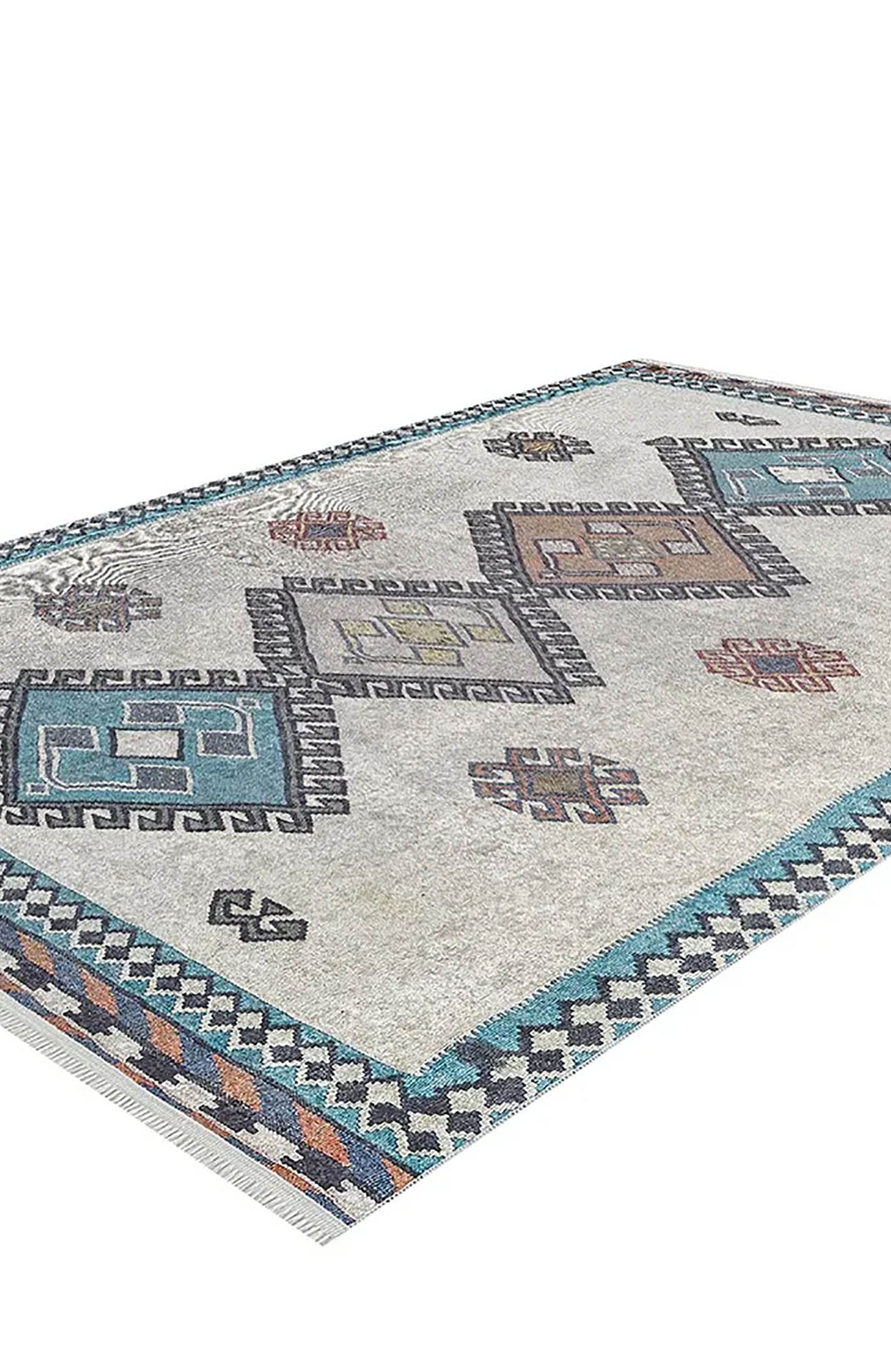 Selena Moroccan Turquoise Gray Kilim Rug