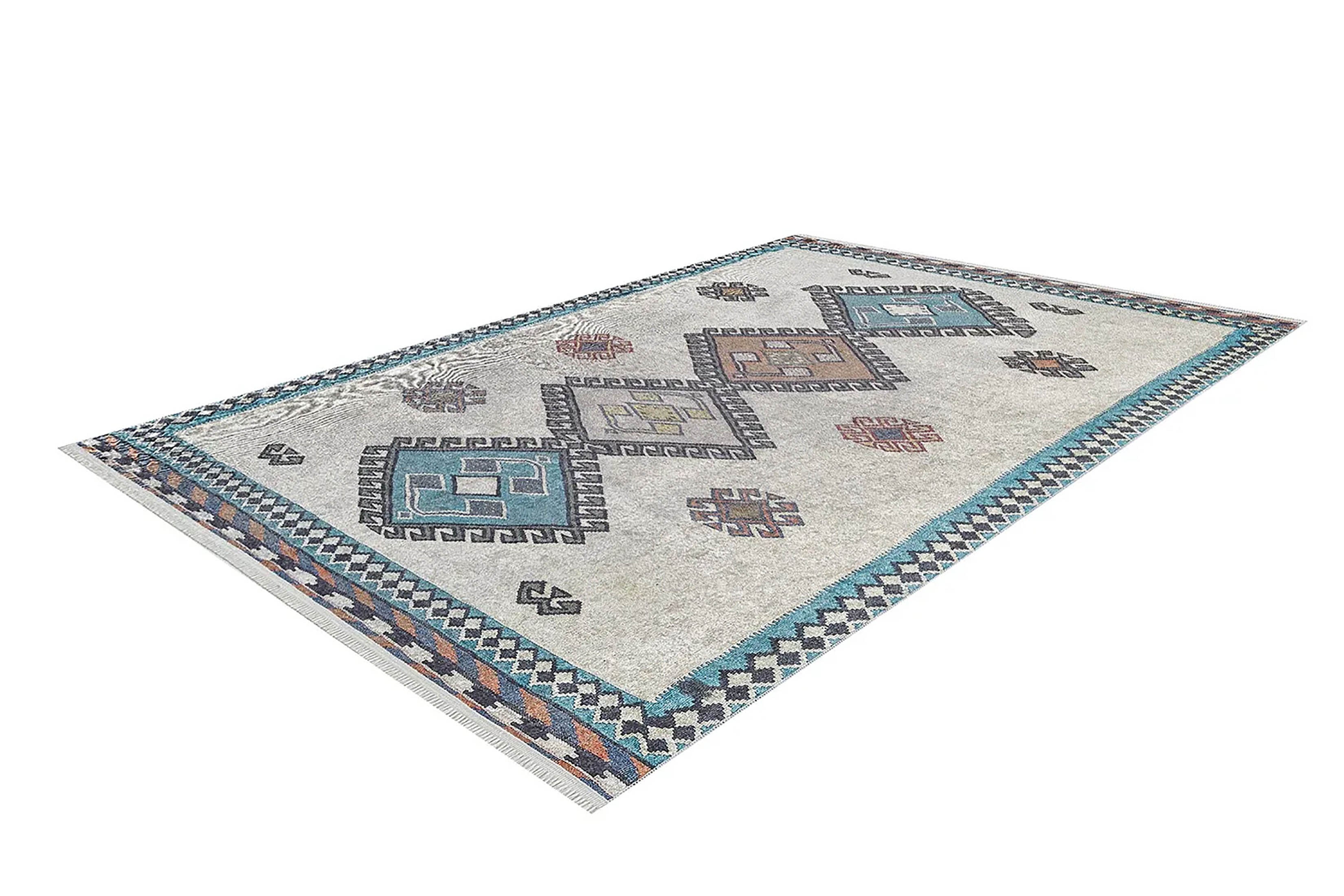 Selena Moroccan Turquoise Gray Kilim Rug