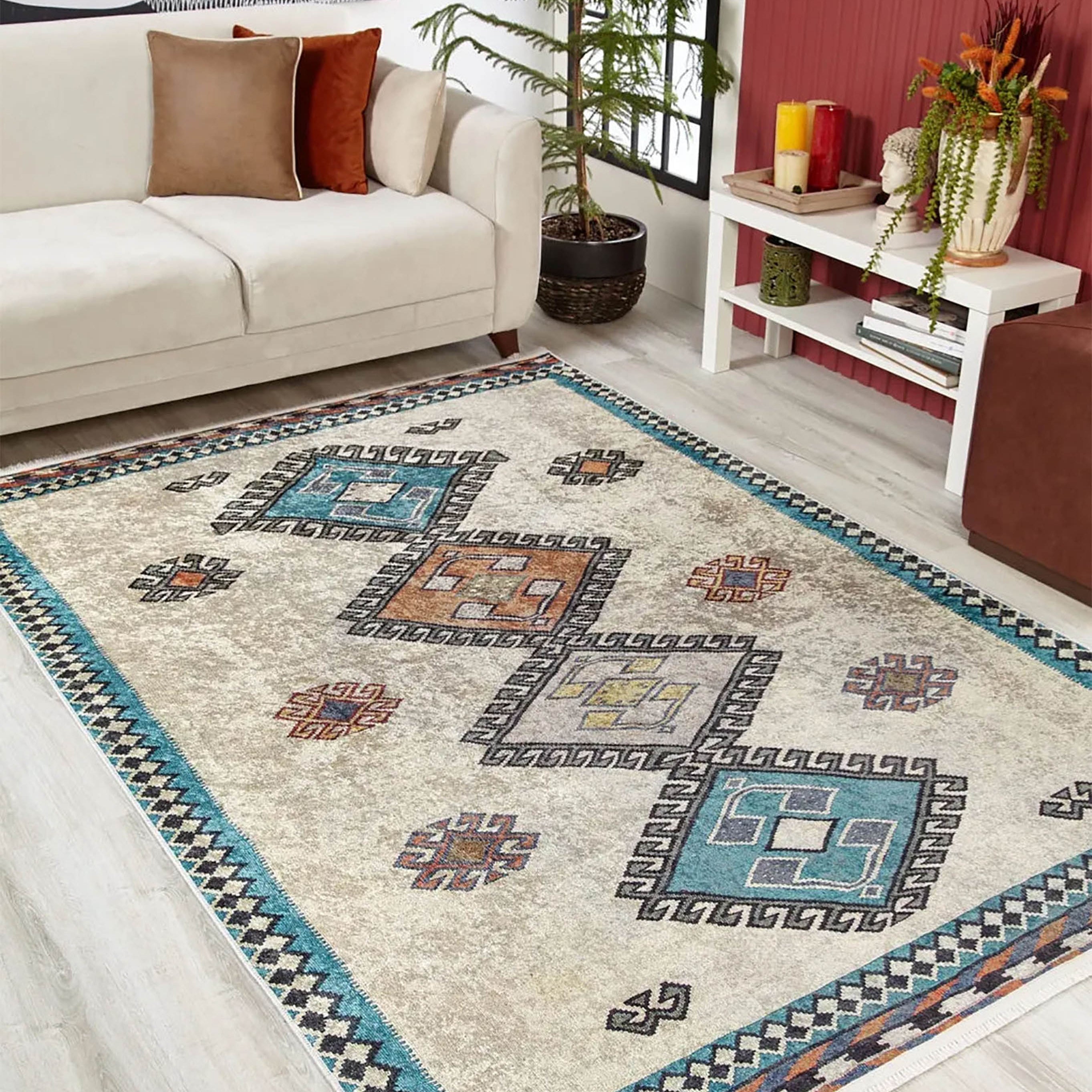 Selena Moroccan Turquoise Gray Kilim Rug