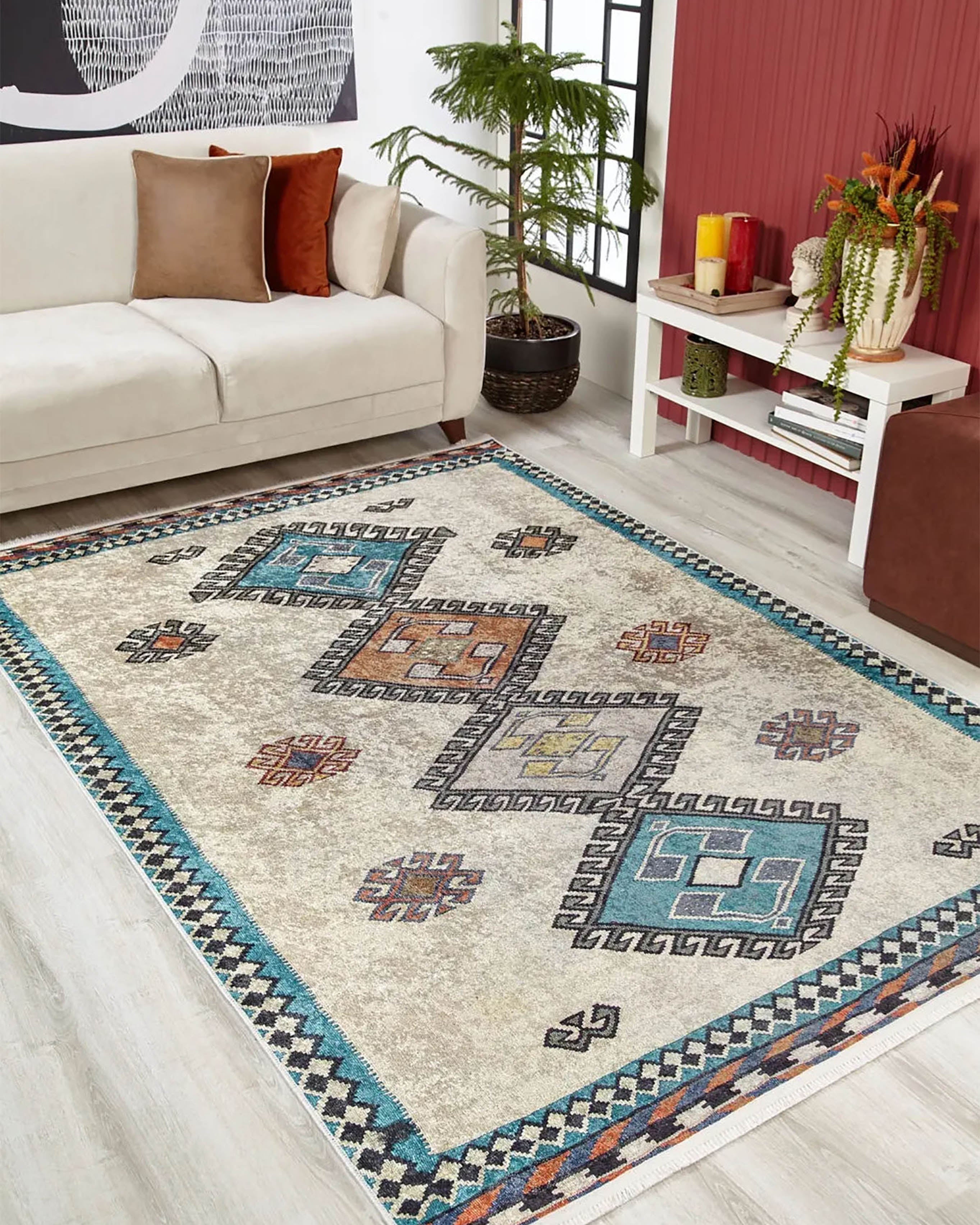 Selena Moroccan Turquoise Gray Kilim Rug