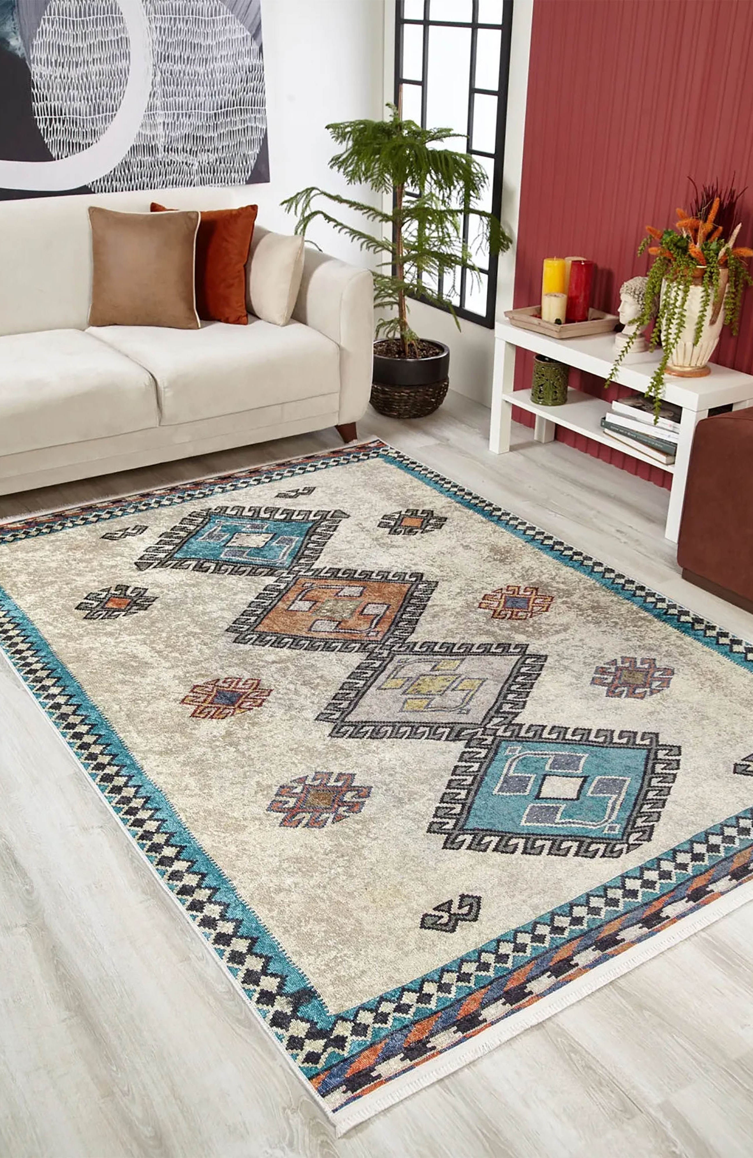 Selena Moroccan Turquoise Gray Kilim Rug