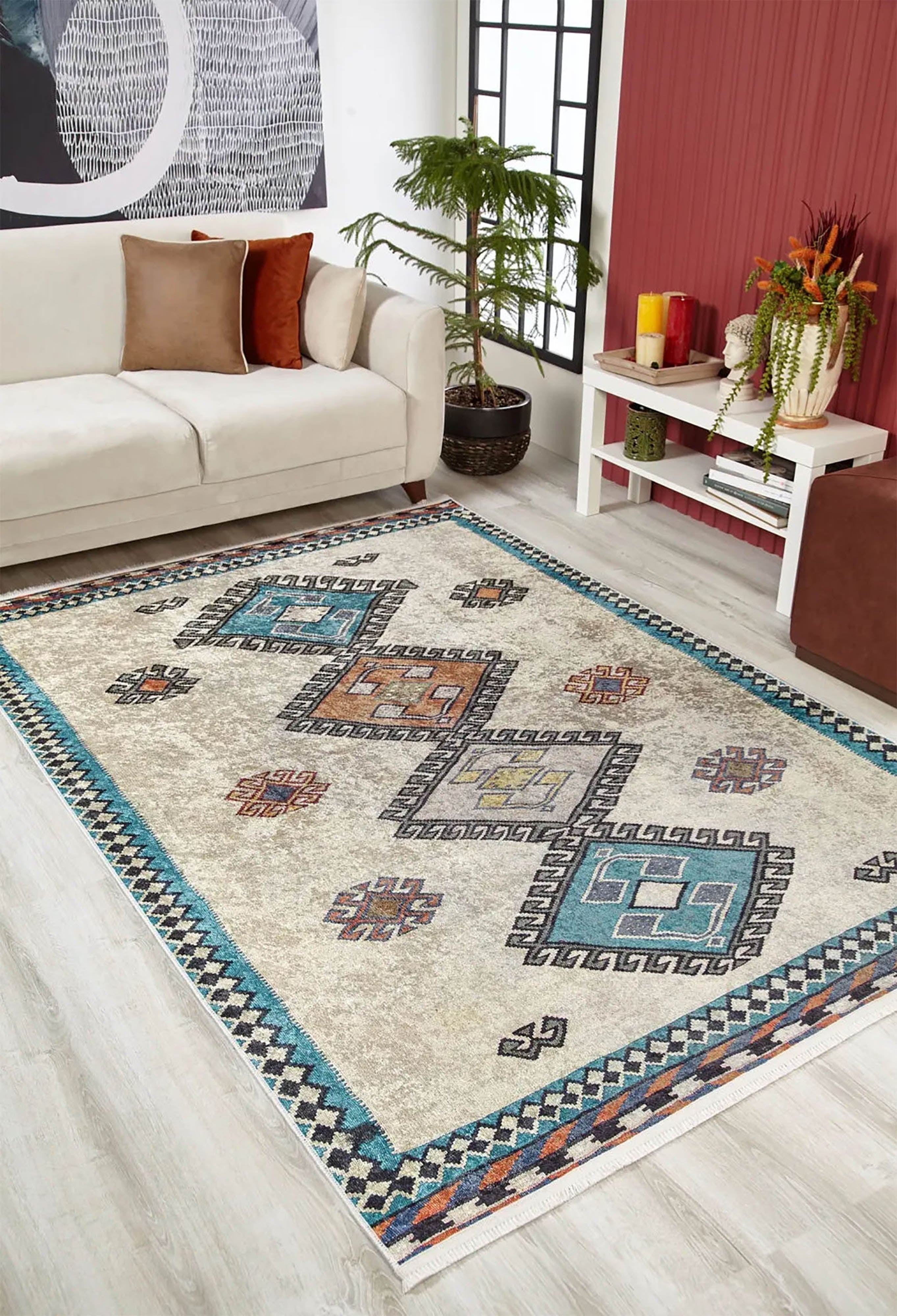 Selena Moroccan Turquoise Gray Kilim Rug
