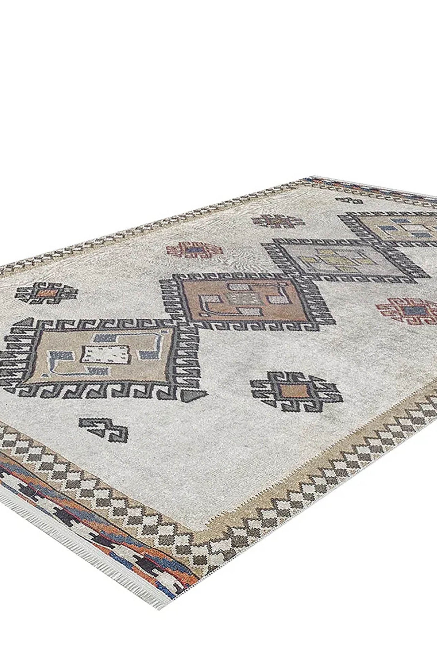 Stevie Moroccan Beige Gray Kilim Rug