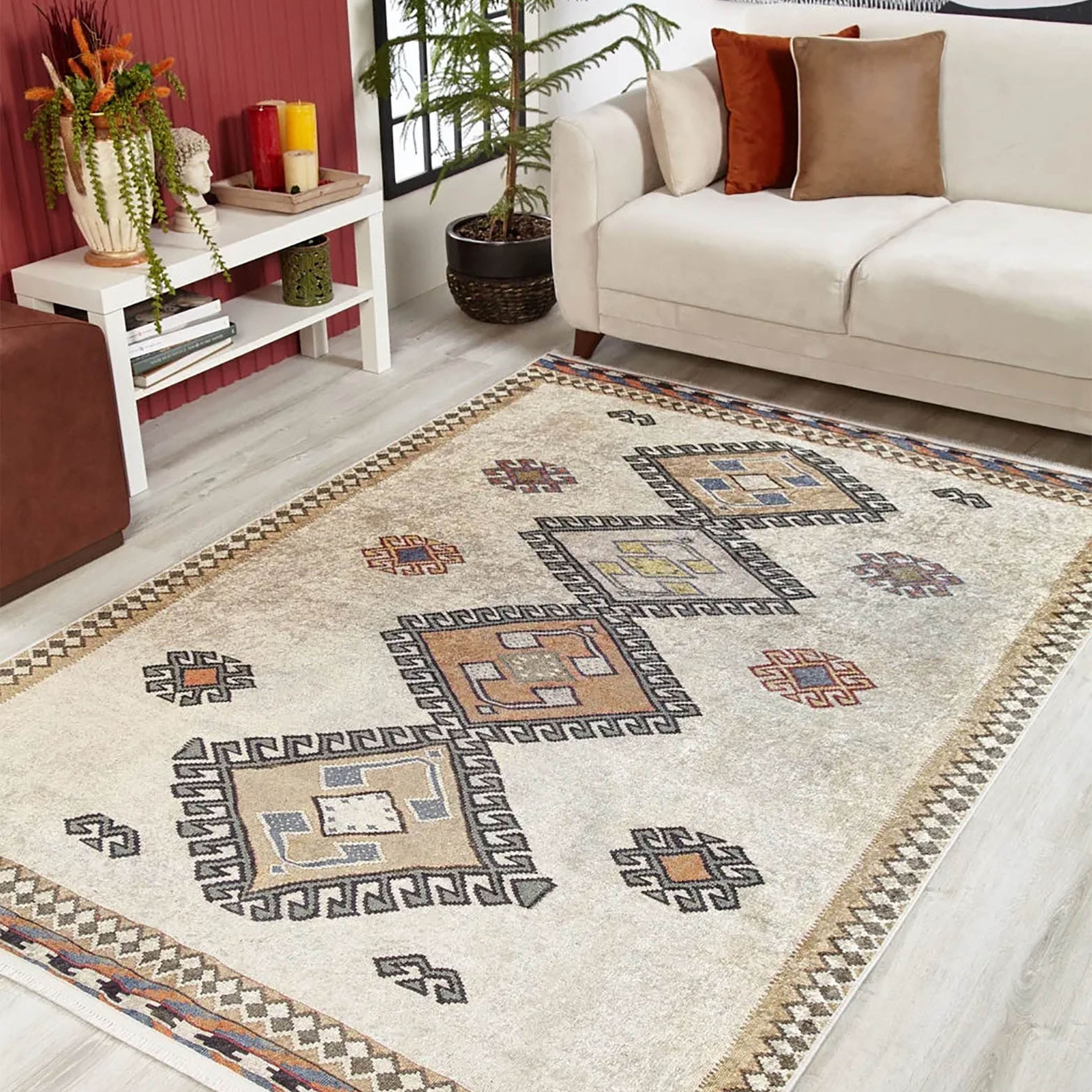 Stevie Moroccan Beige Gray Kilim Rug
