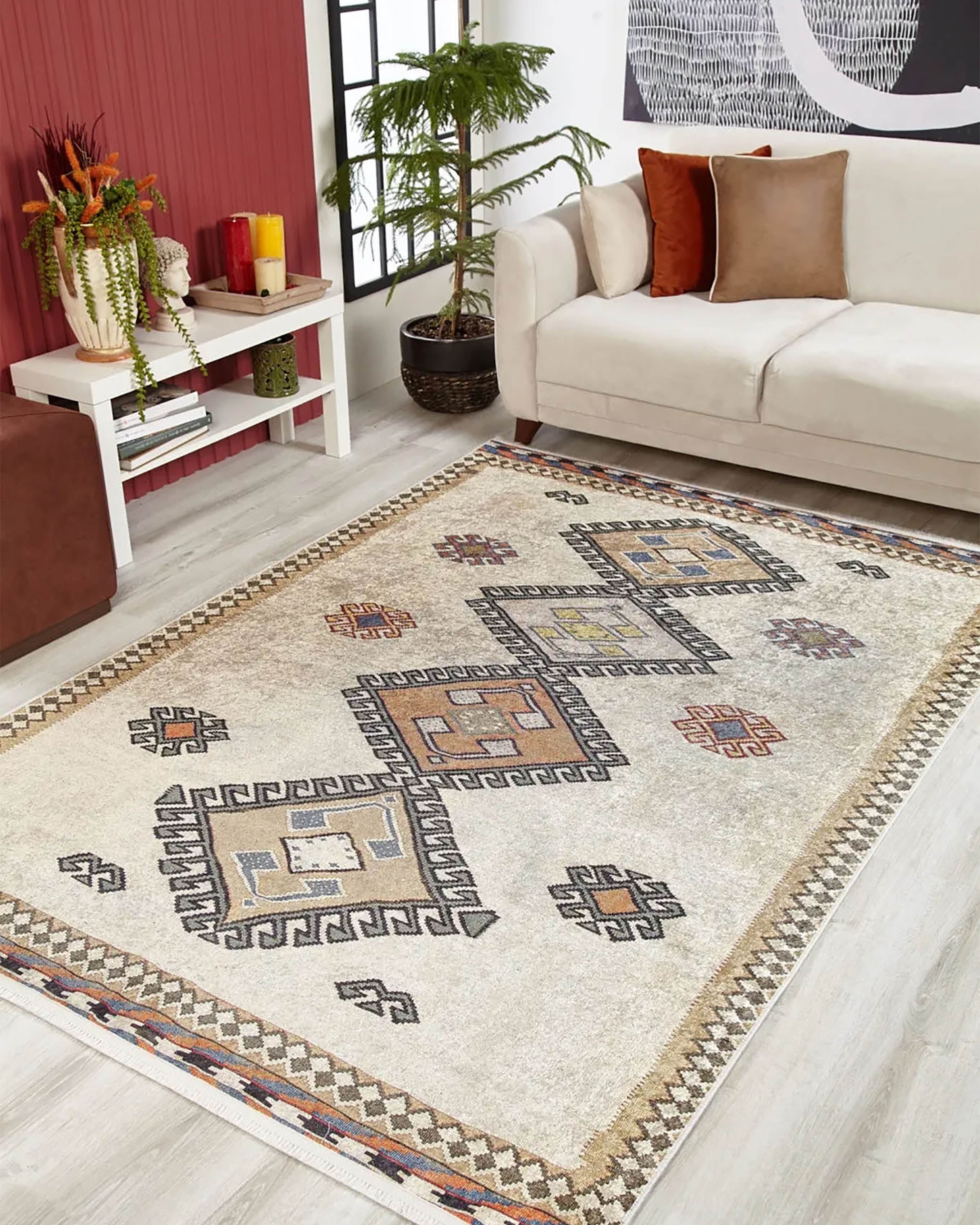 Stevie Moroccan Beige Gray Kilim Rug
