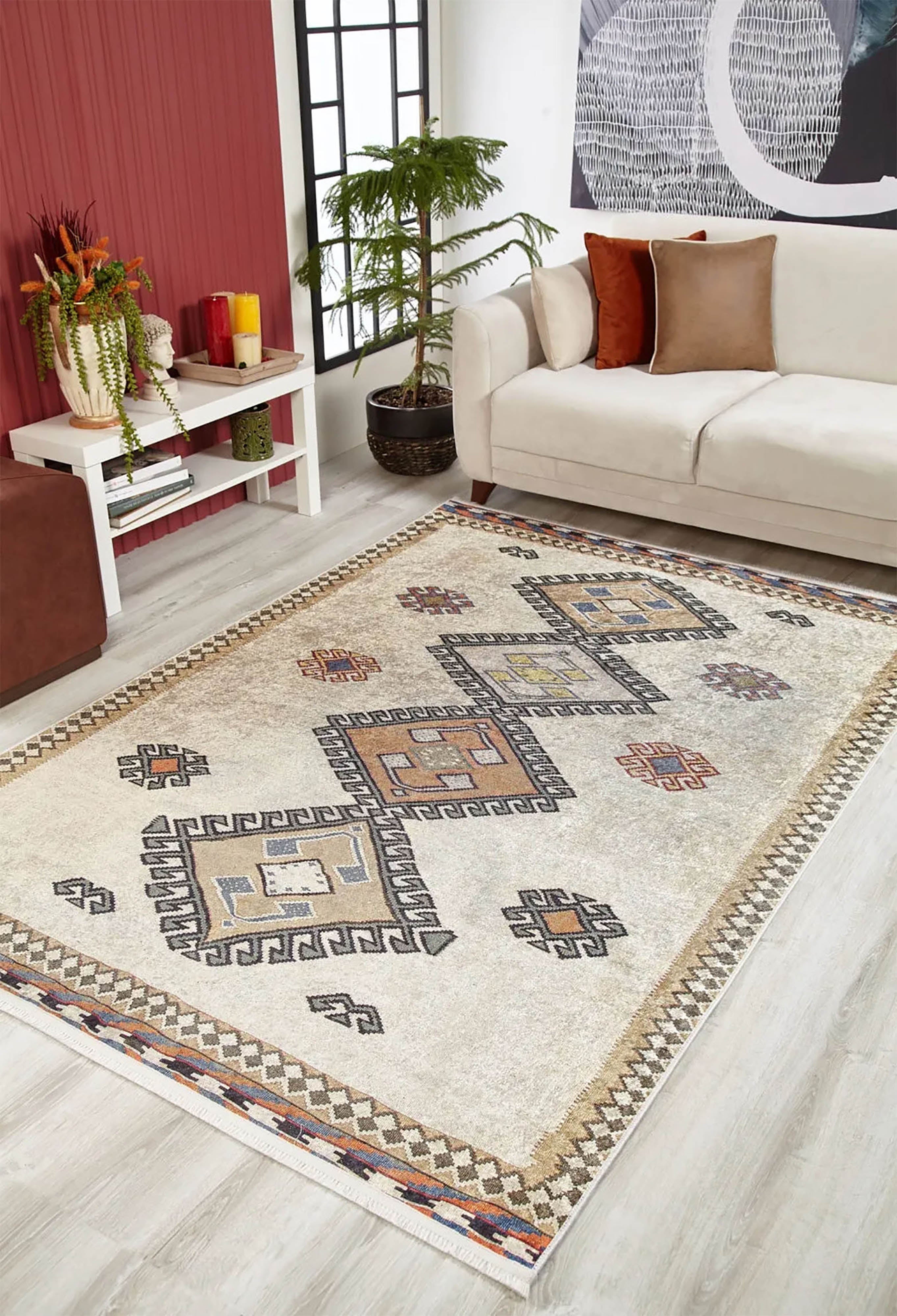 Stevie Moroccan Beige Gray Kilim Rug