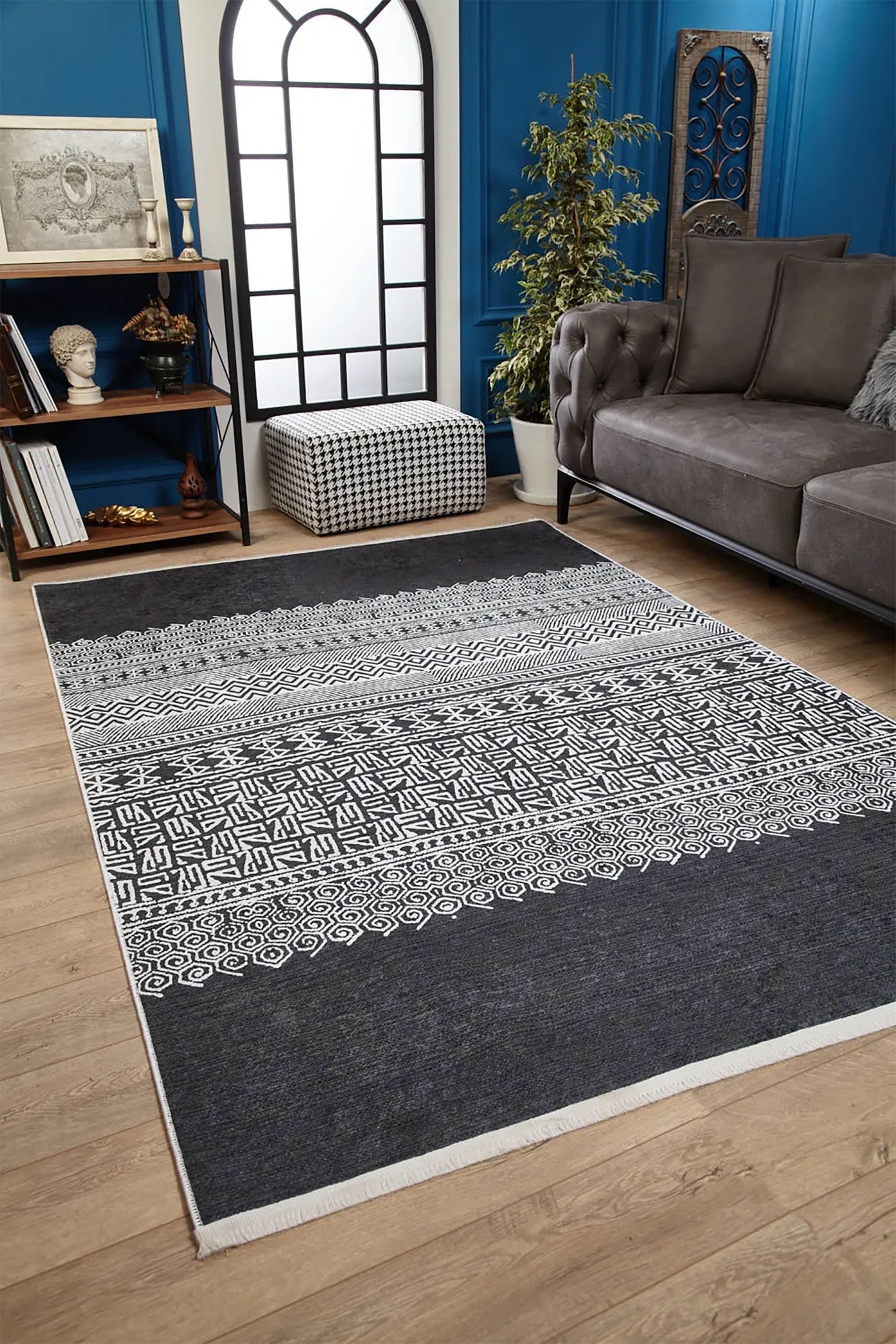 Melody Turkish Ethnic Gray Kilim Geometric Rug