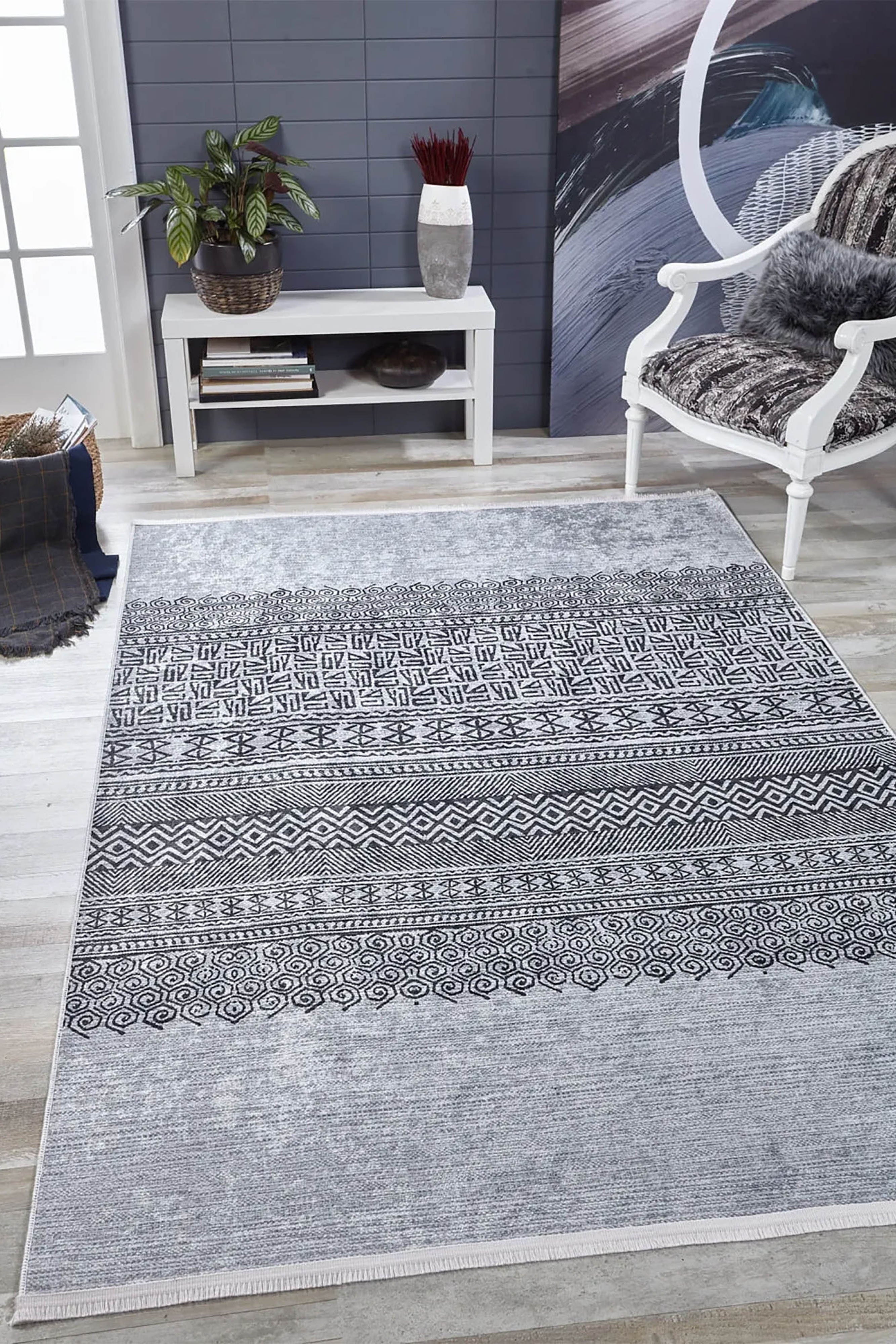 Rylee Turkish Ethnic Kilim Geometric Gray Rug