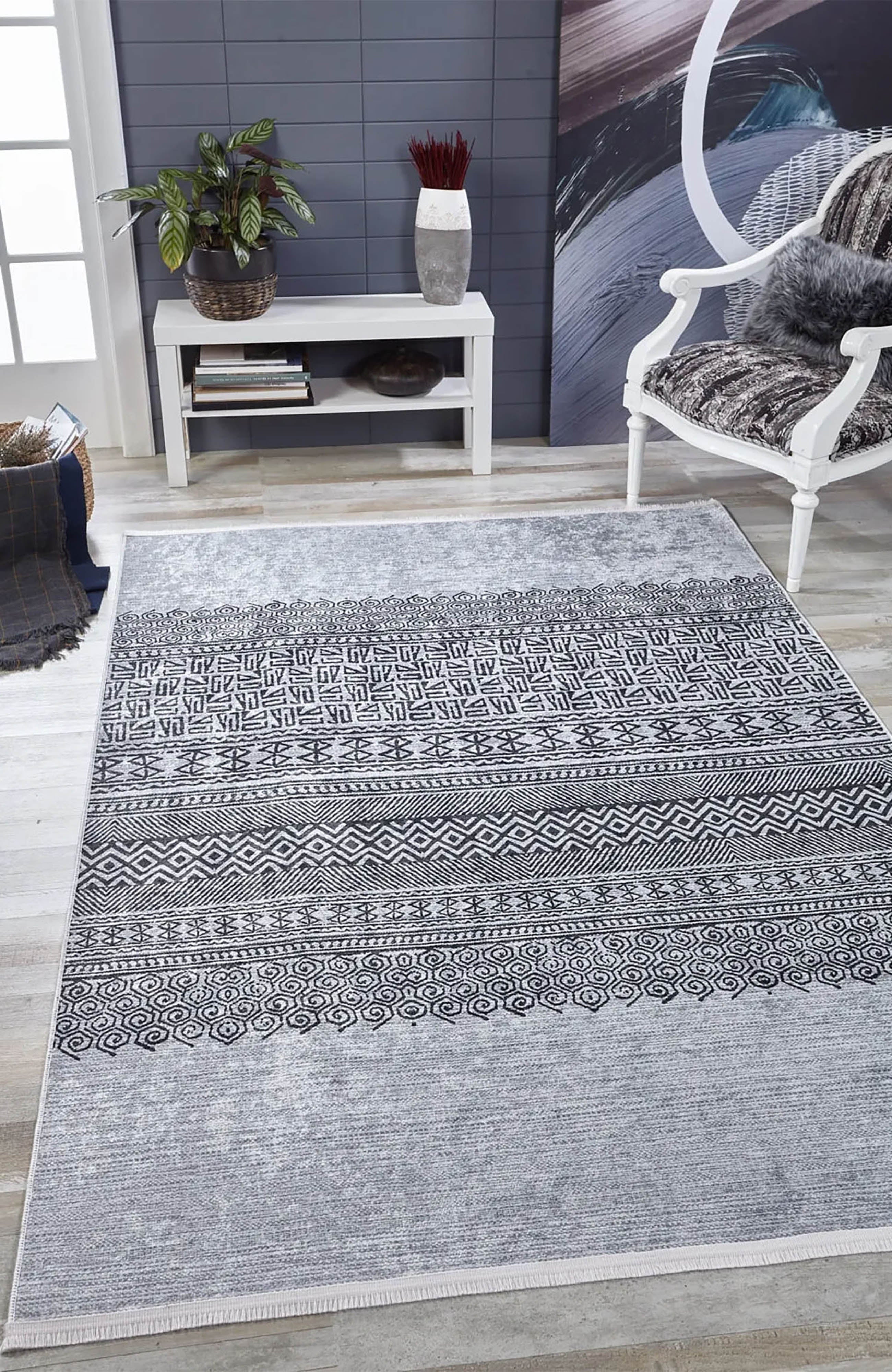 Rylee Turkish Ethnic Kilim Geometric Gray Rug