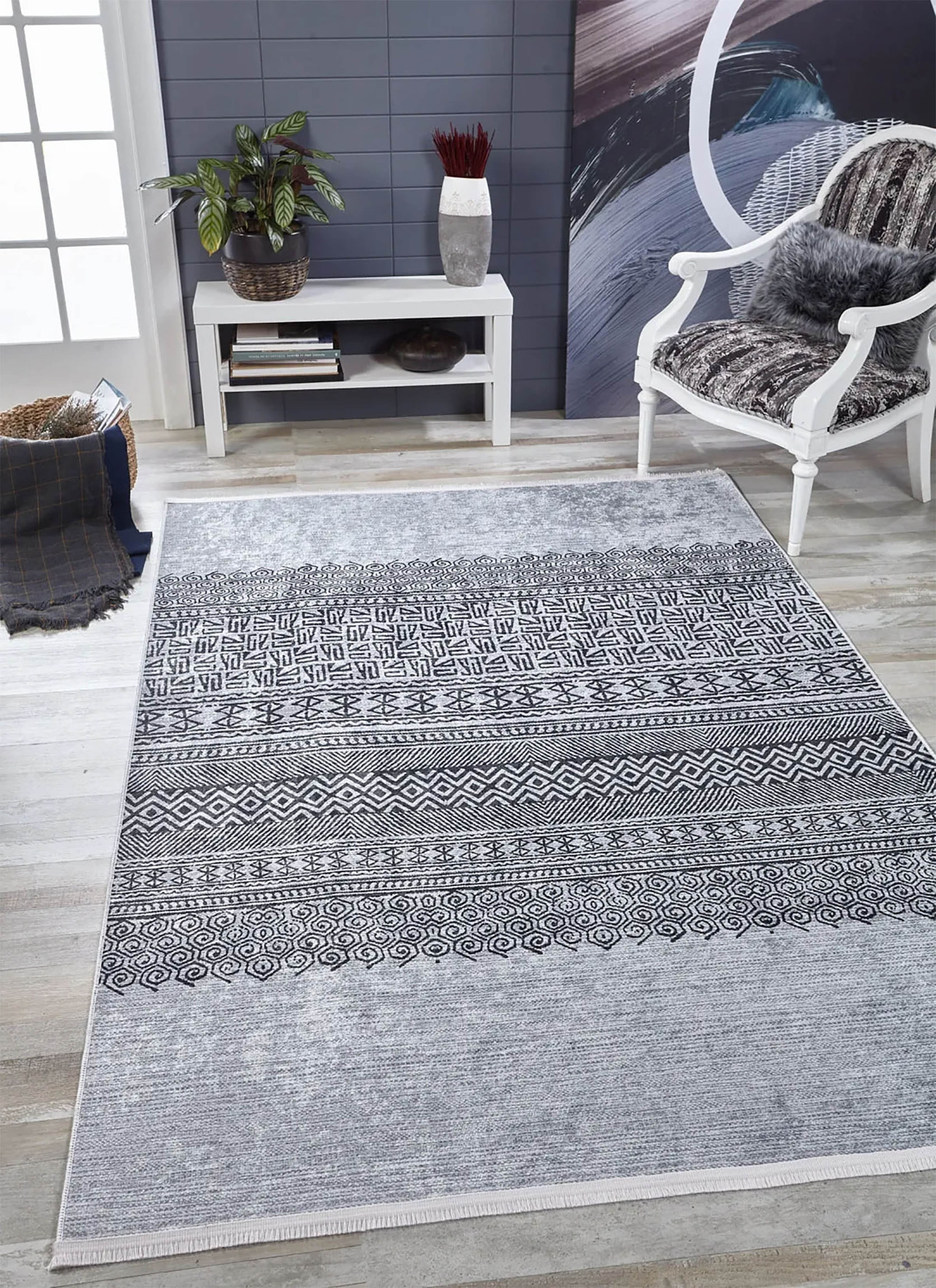 Rylee Turkish Ethnic Kilim Geometric Gray Rug