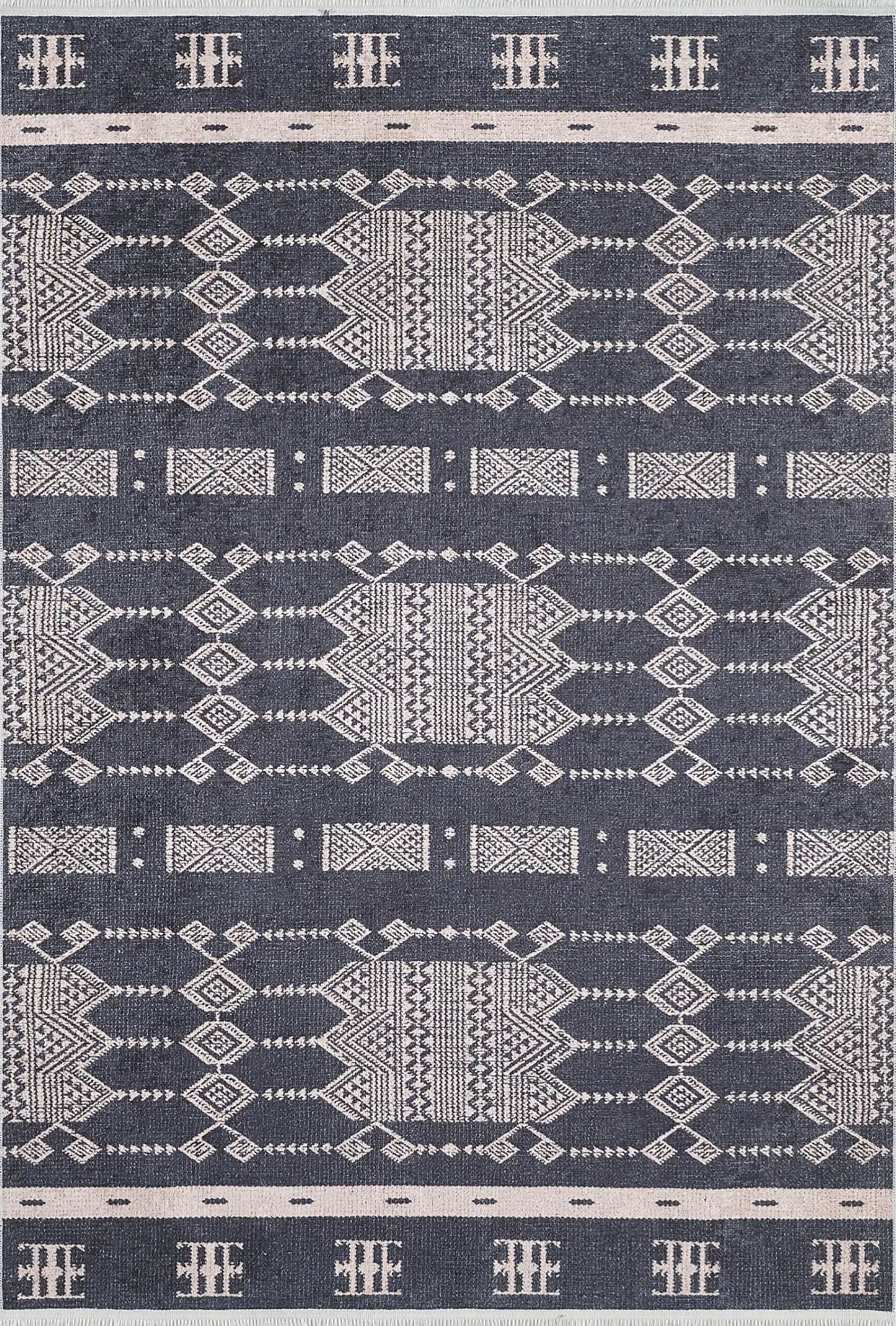 Dream Bohemian Geometric Turkish Kilim Black Rug