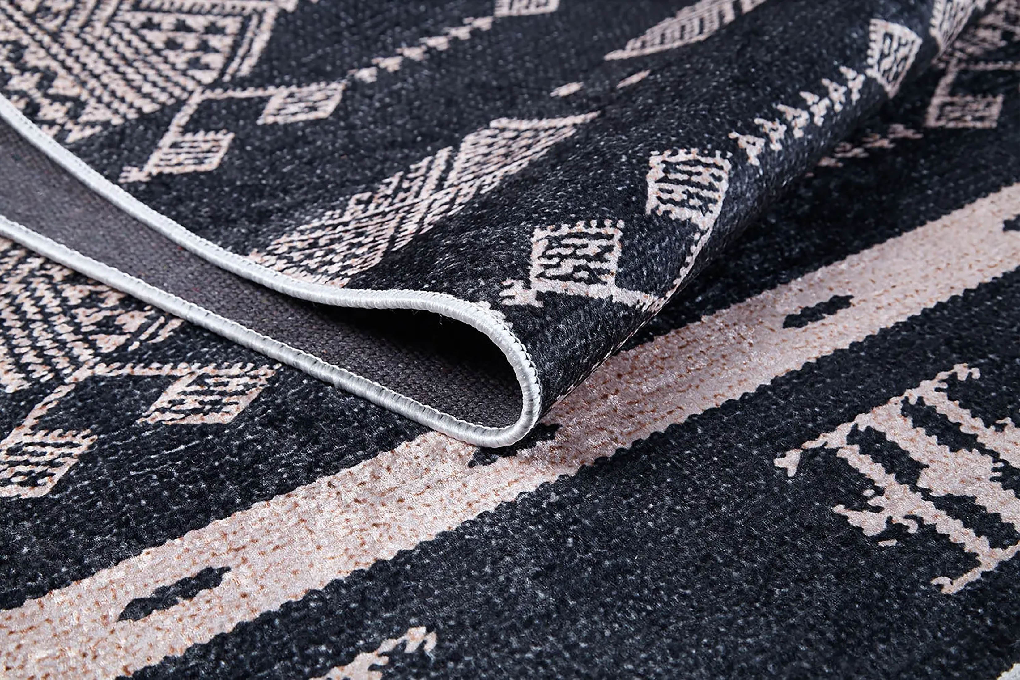 Dream Bohemian Geometric Turkish Kilim Black Rug