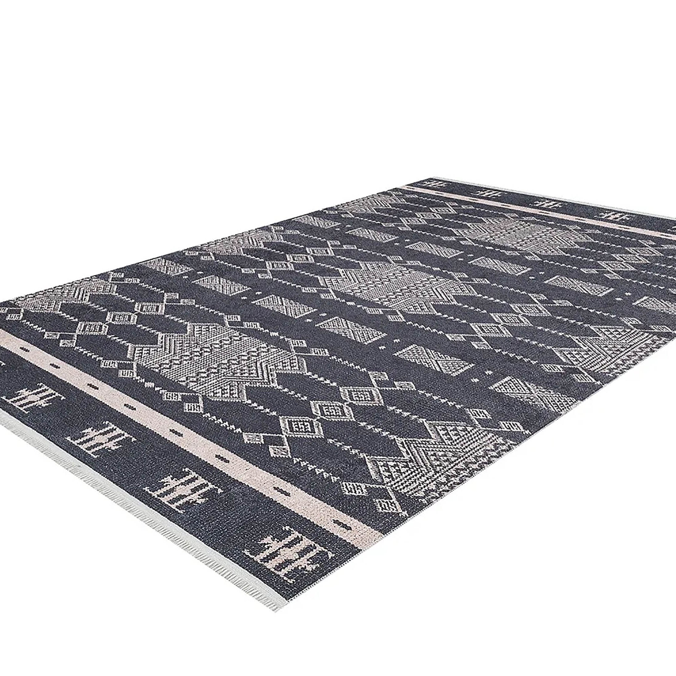 Dream Bohemian Geometric Turkish Kilim Black Rug
