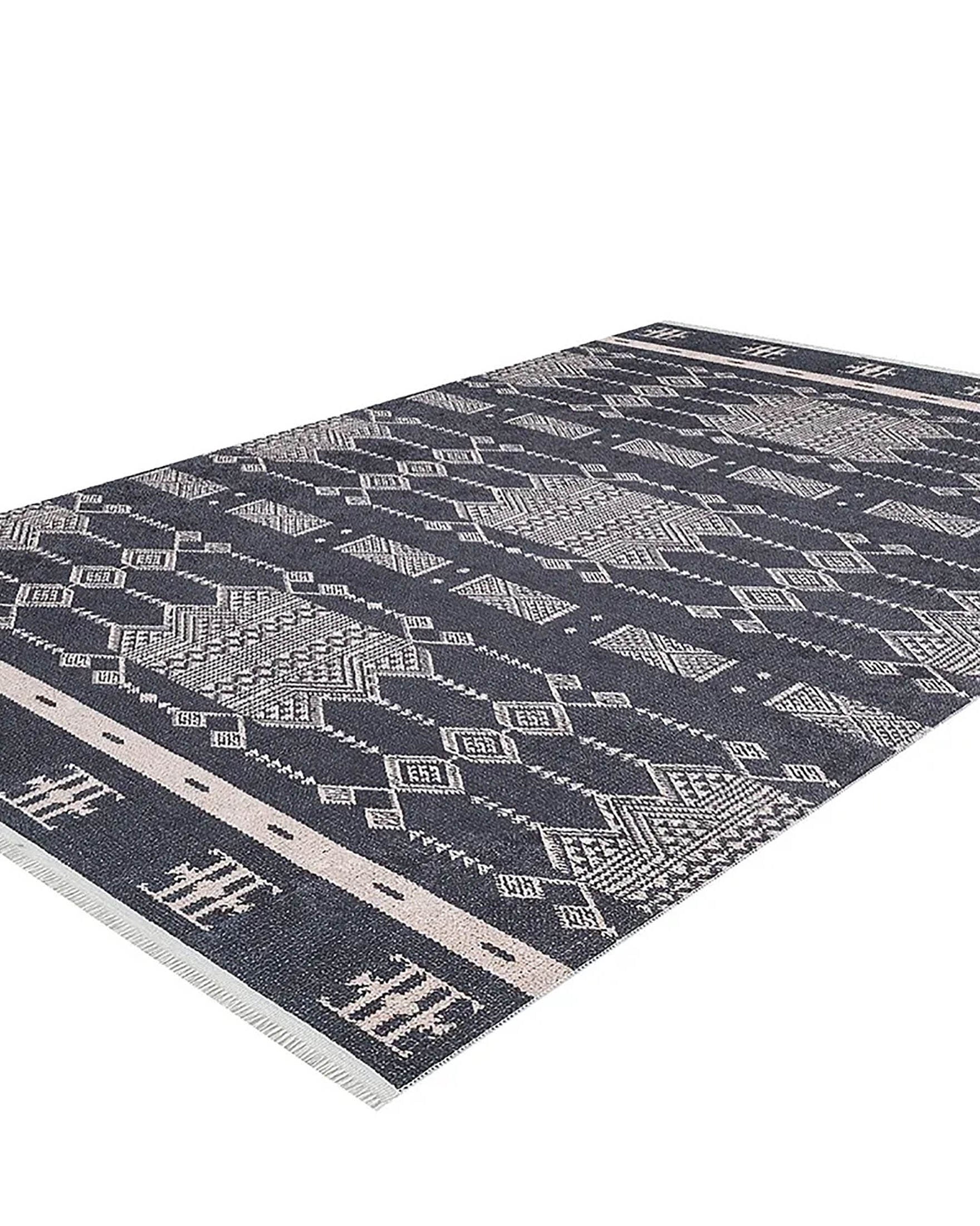Dream Bohemian Geometric Turkish Kilim Black Rug