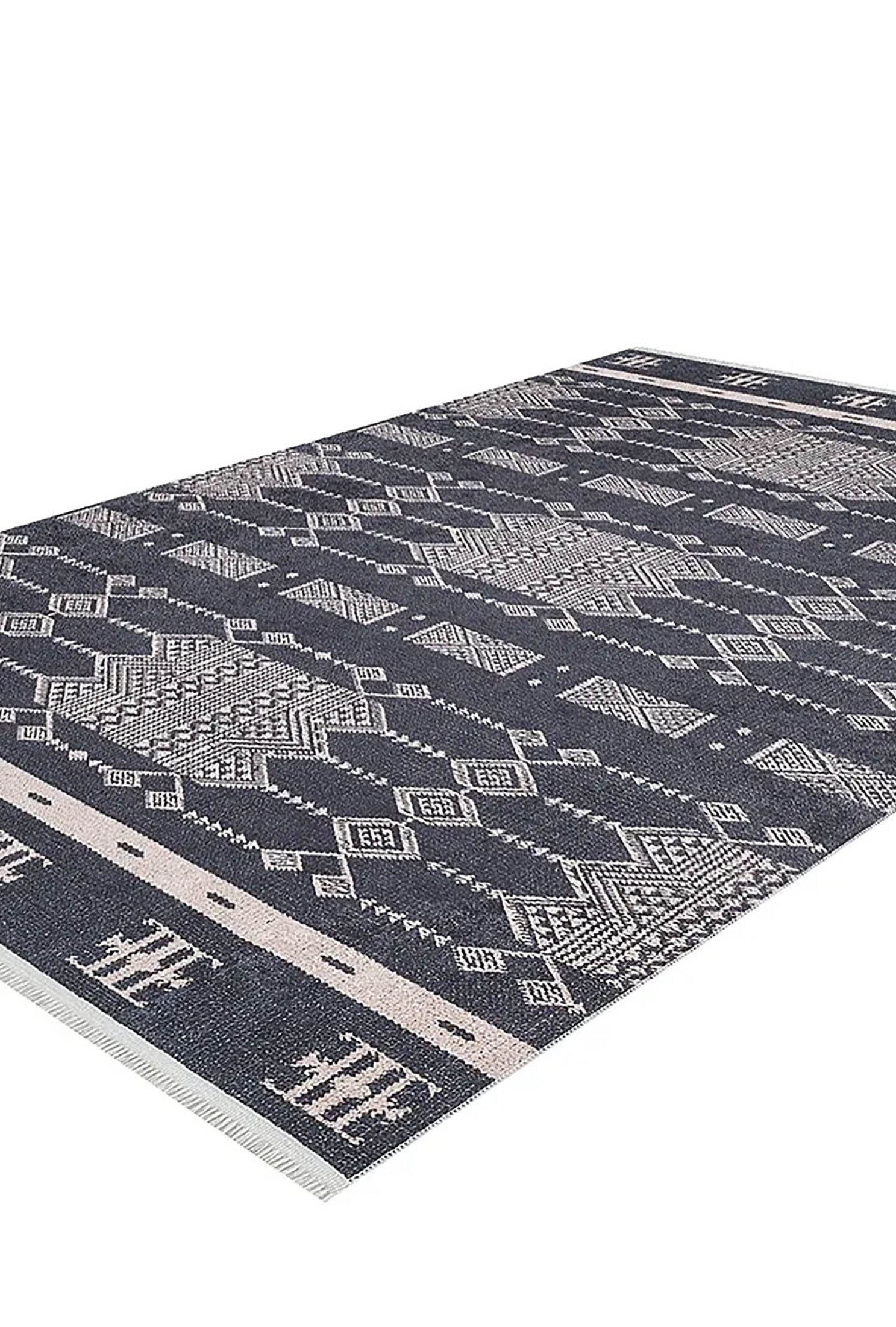 Dream Bohemian Geometric Turkish Kilim Black Rug
