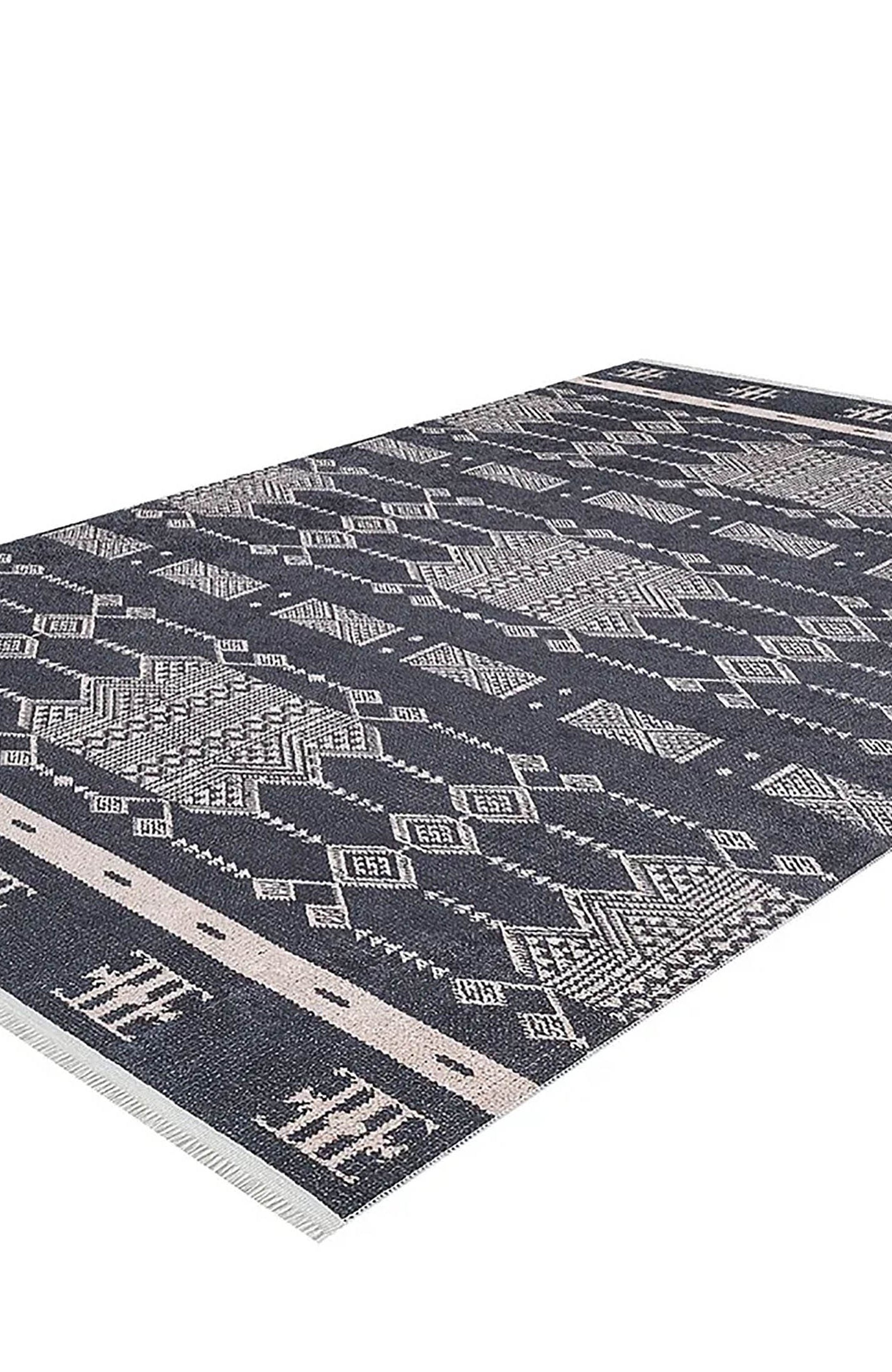 Dream Bohemian Geometric Turkish Kilim Black Rug