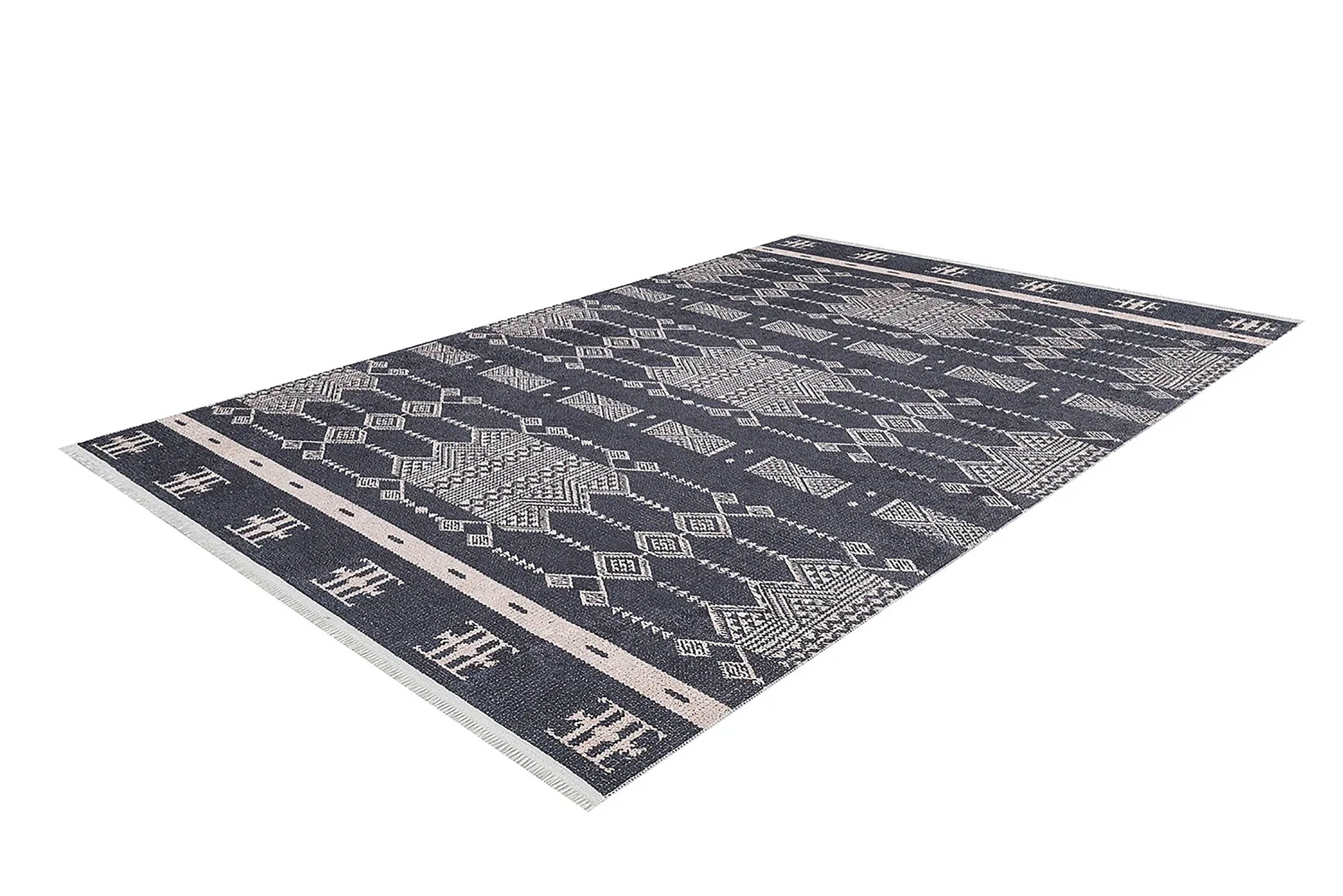 Dream Bohemian Geometric Turkish Kilim Black Rug