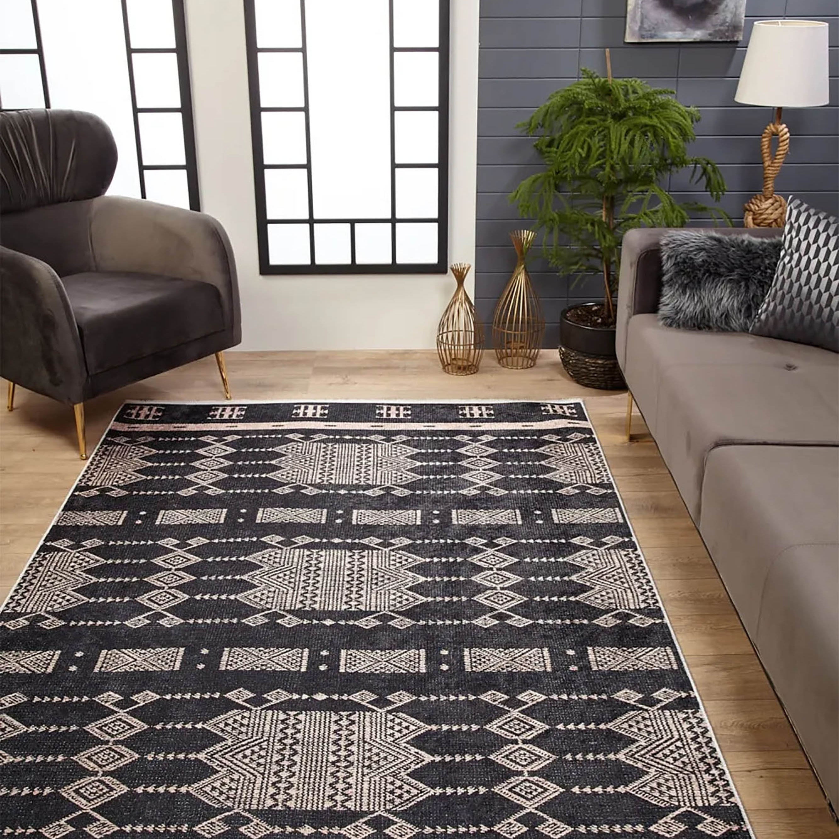 Dream Bohemian Geometric Turkish Kilim Black Rug
