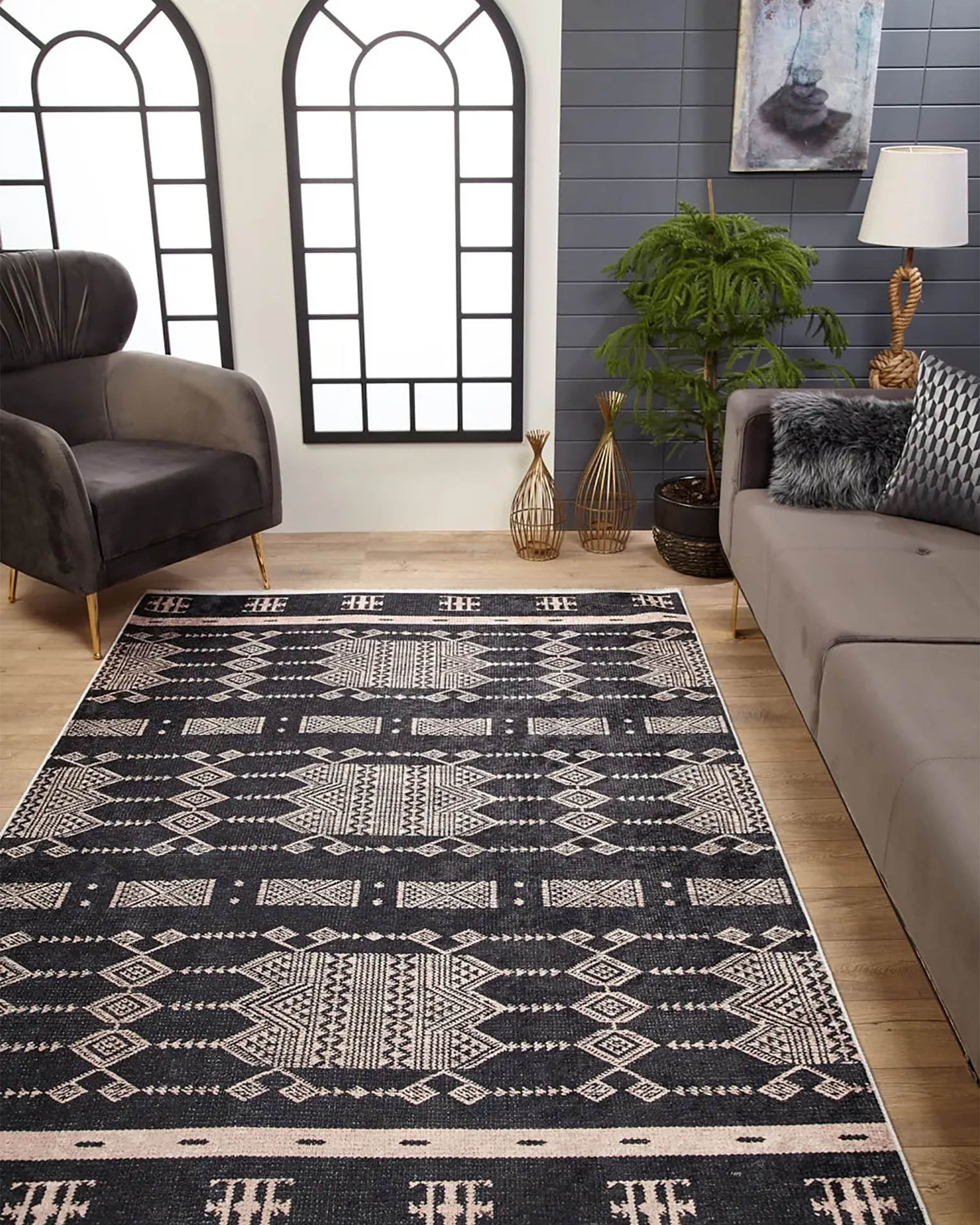 Dream Bohemian Geometric Turkish Kilim Black Rug