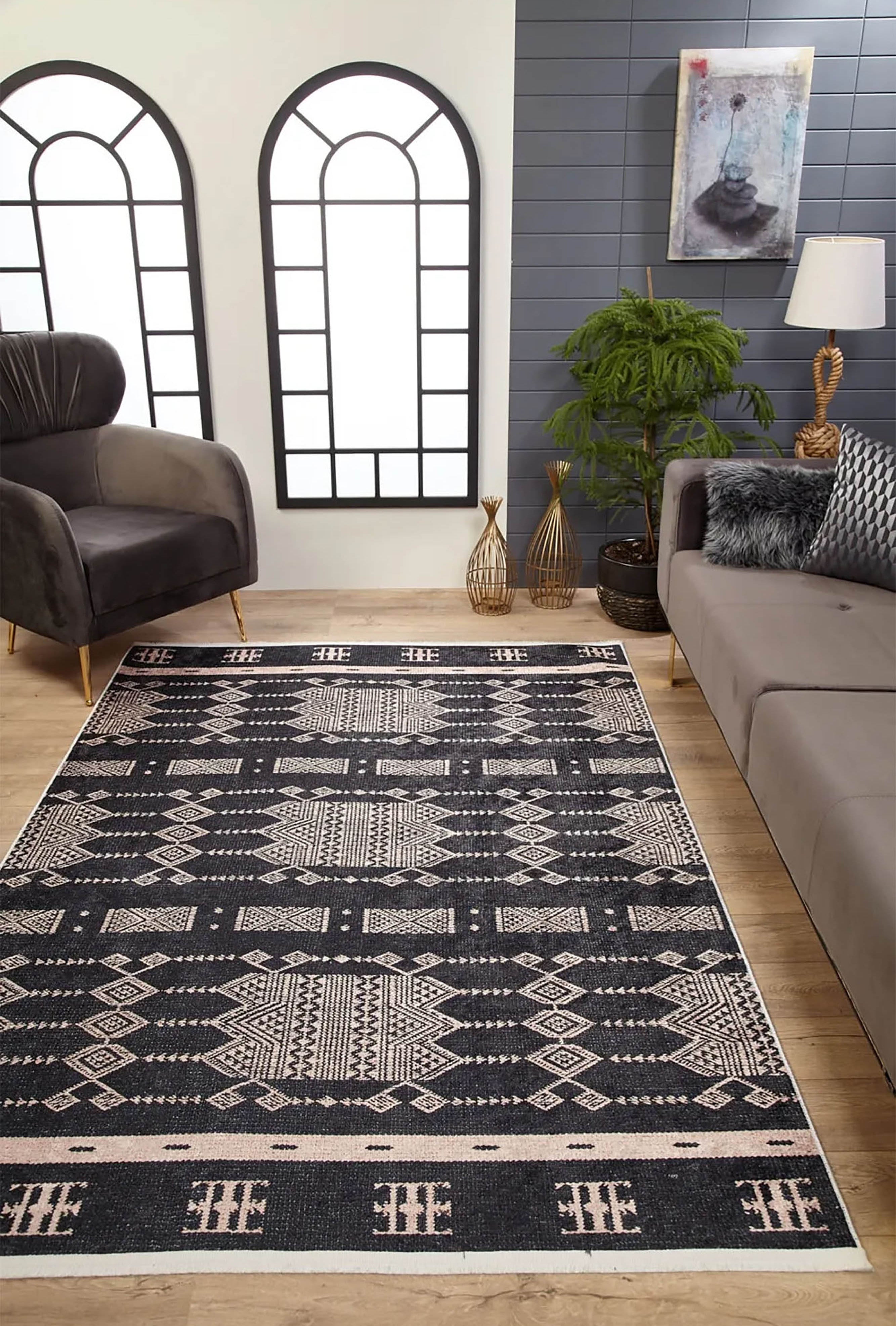 Dream Bohemian Geometric Turkish Kilim Black Rug