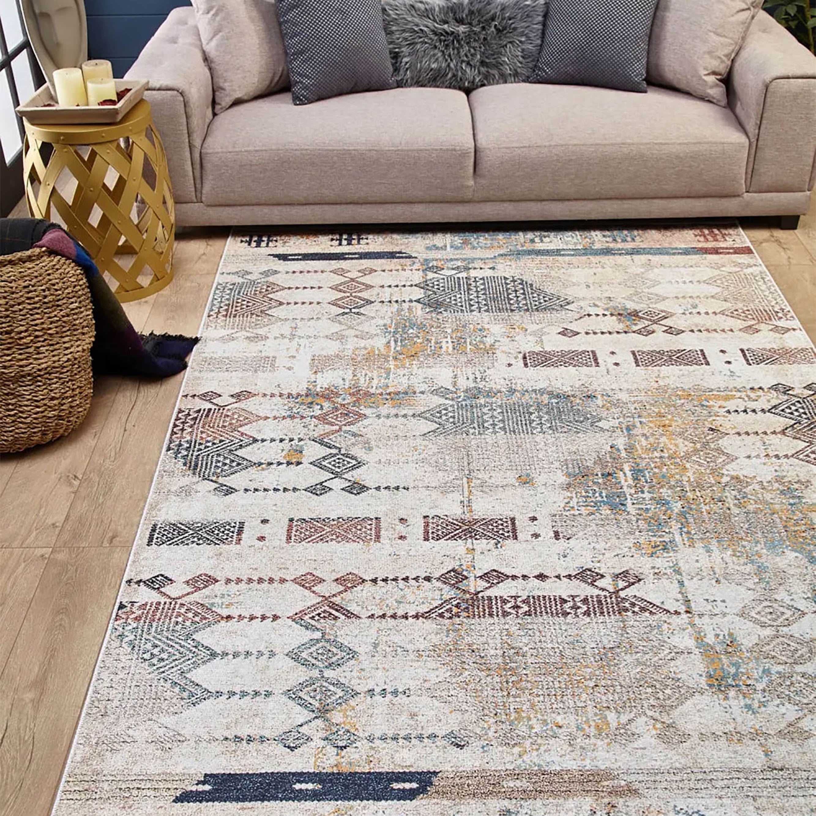 Serena Geometric Luxury Home Decor Turkish Kilim Beige Rug