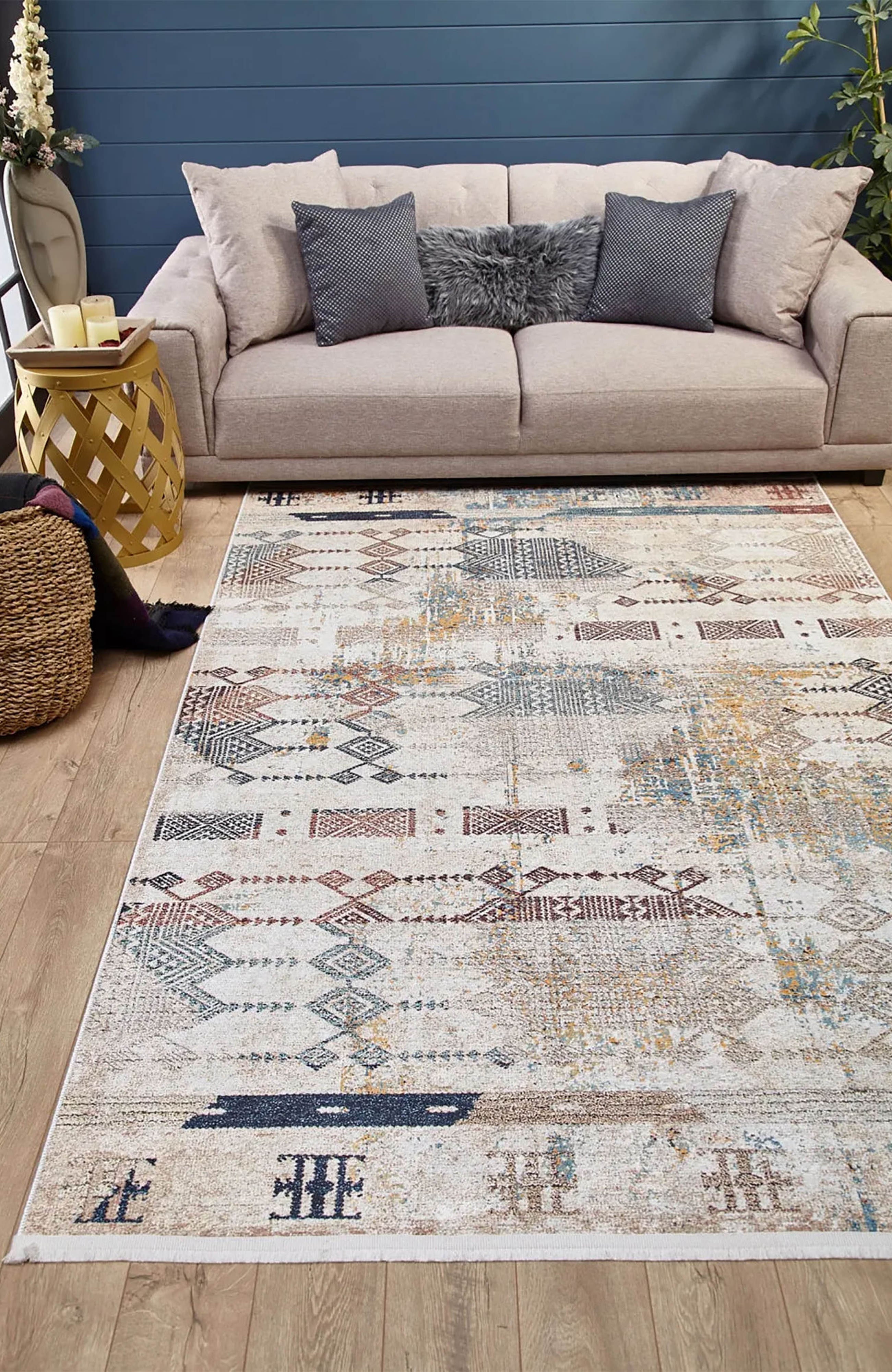 Serena Geometric Luxury Home Decor Turkish Kilim Beige Rug