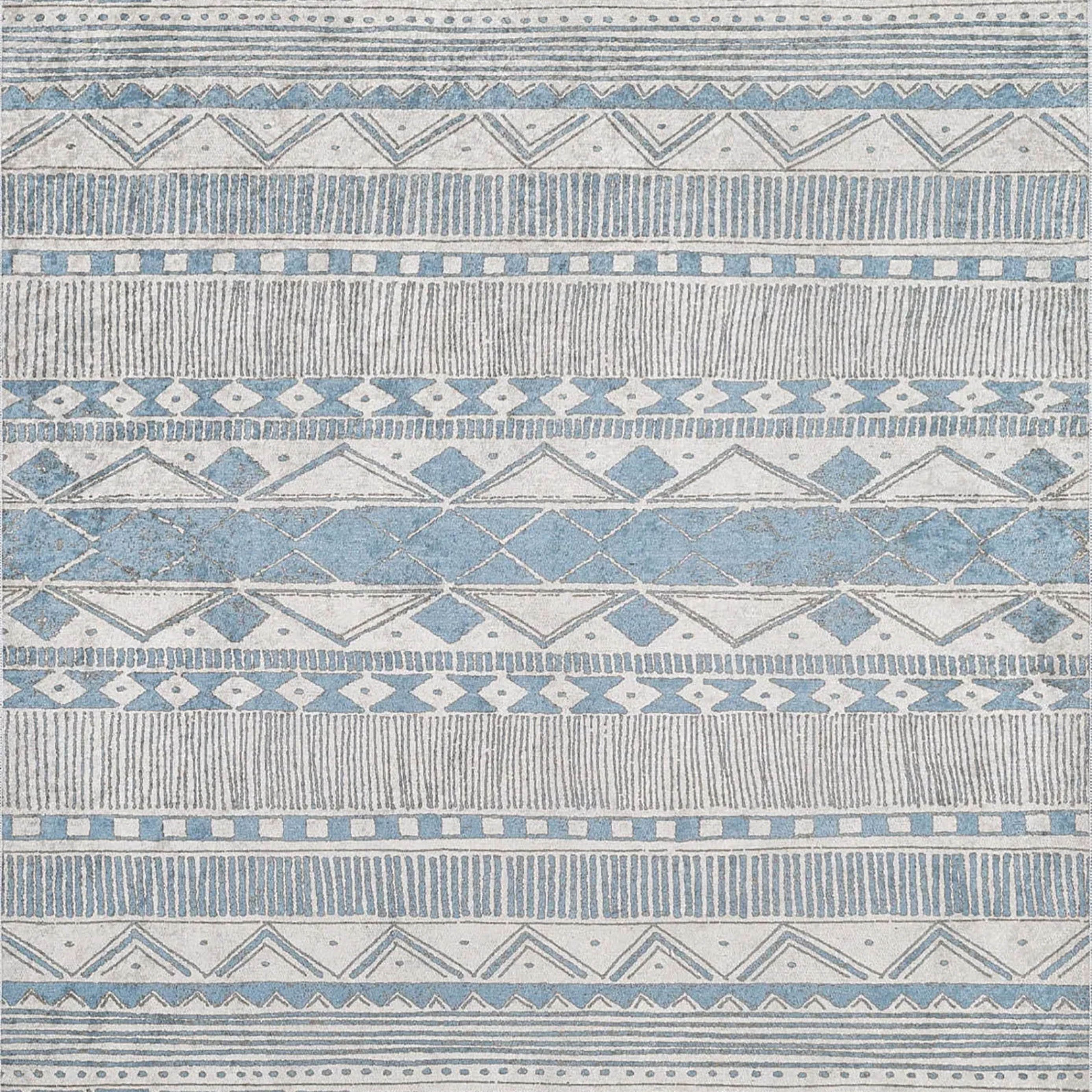 Alaya Turkish Blue Geometric Artistic Decor Rug