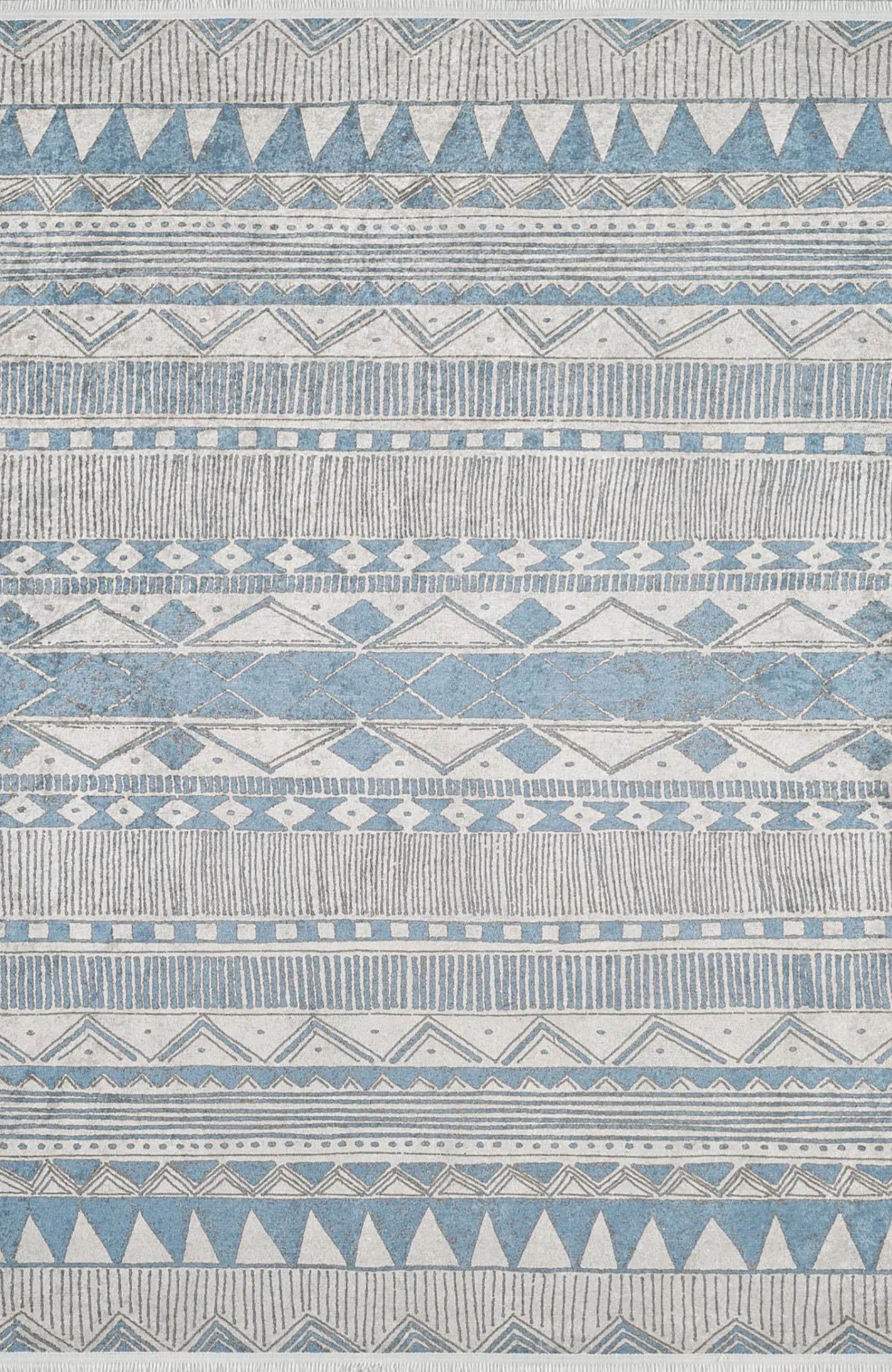Alaya Turkish Blue Geometric Artistic Decor Rug