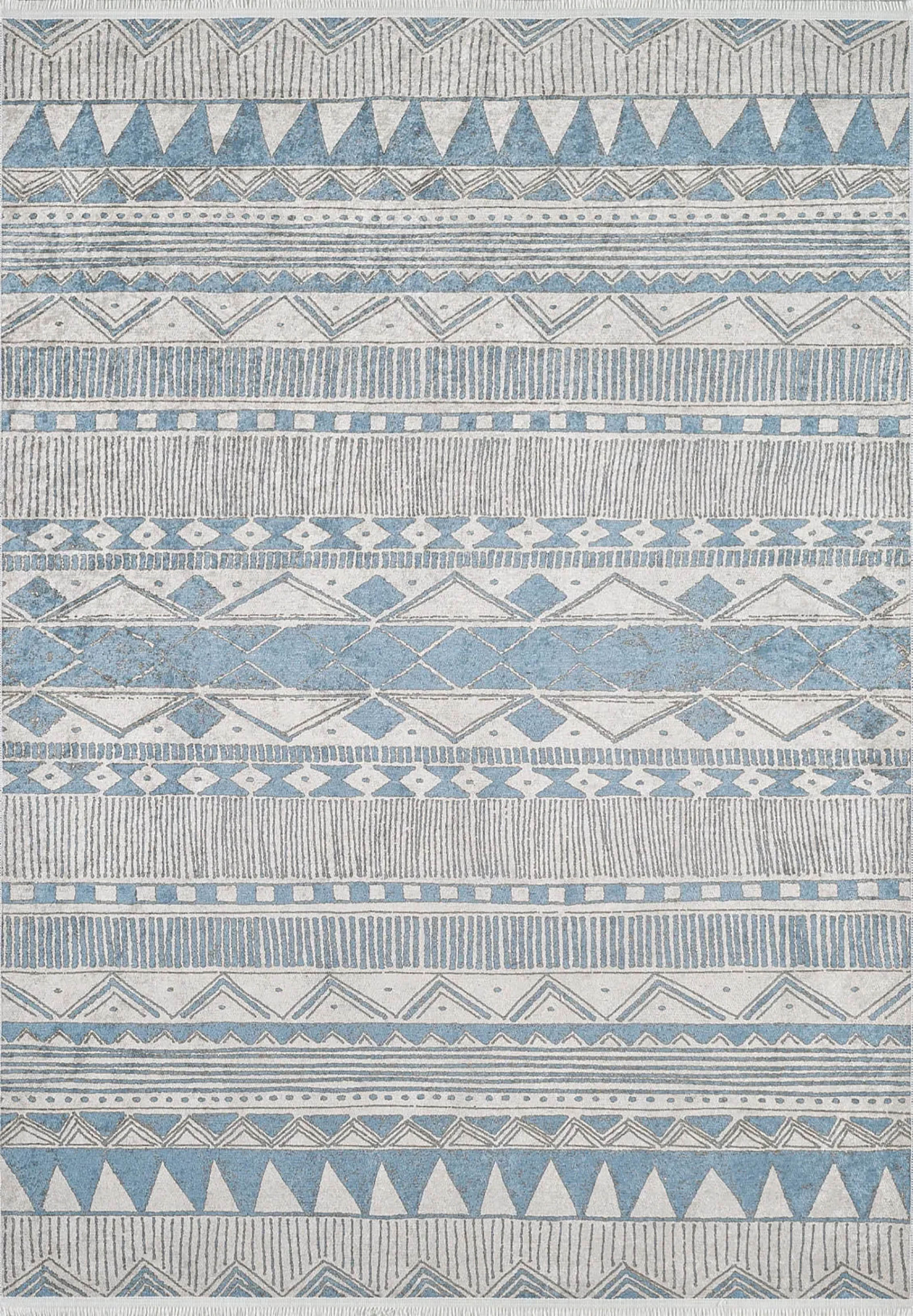 Alaya Turkish Blue Geometric Artistic Decor Rug