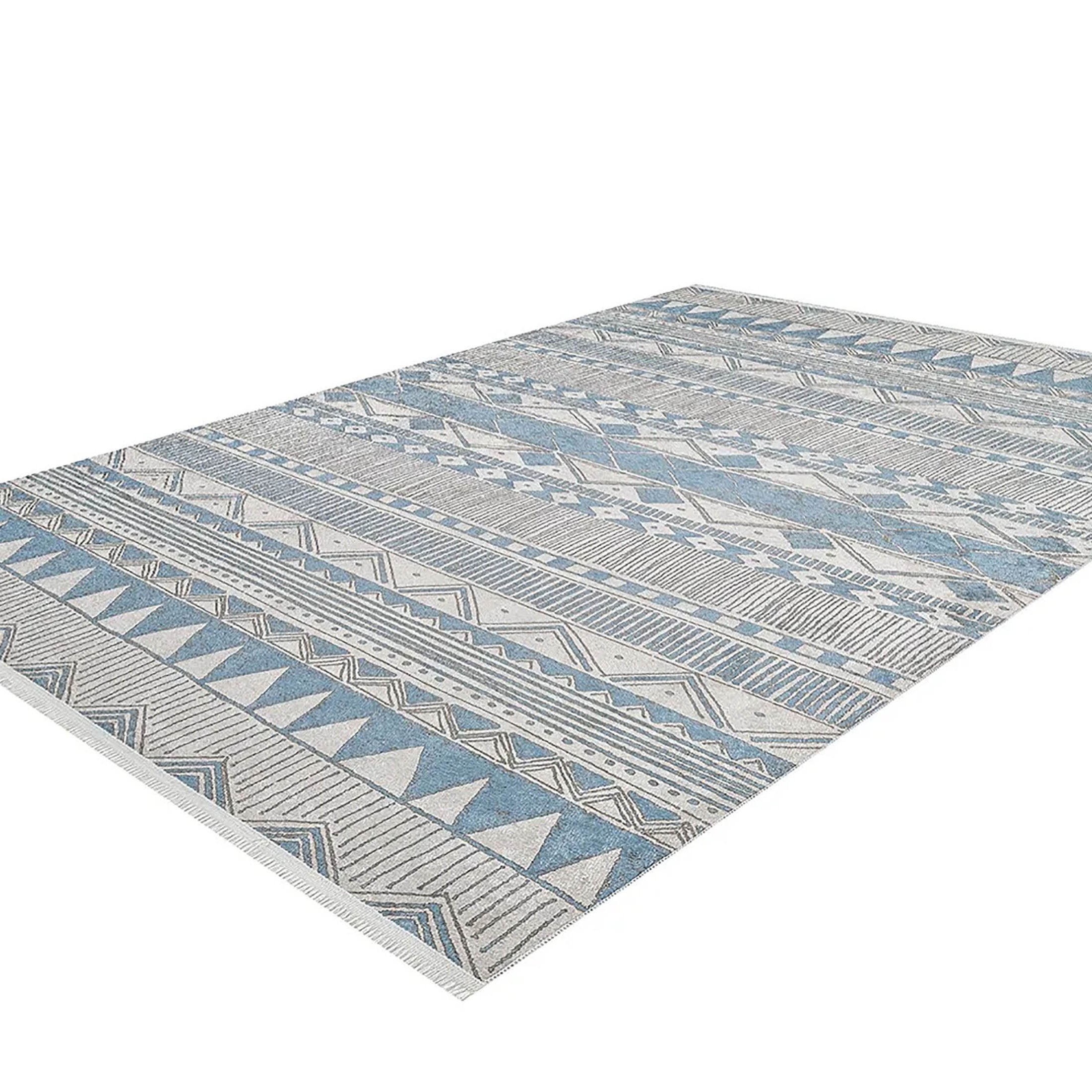 Alaya Turkish Blue Geometric Artistic Decor Rug