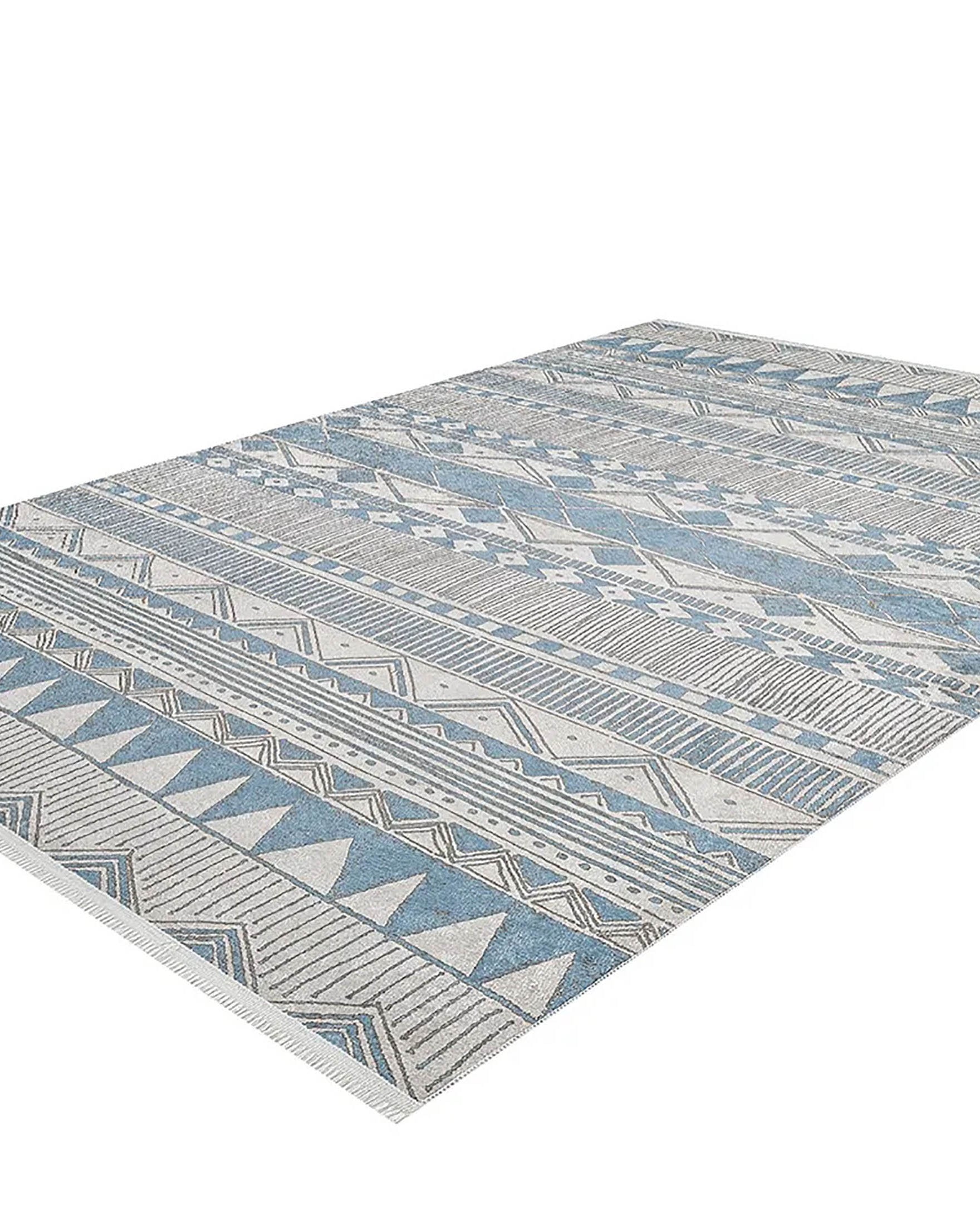 Alaya Turkish Blue Geometric Artistic Decor Rug