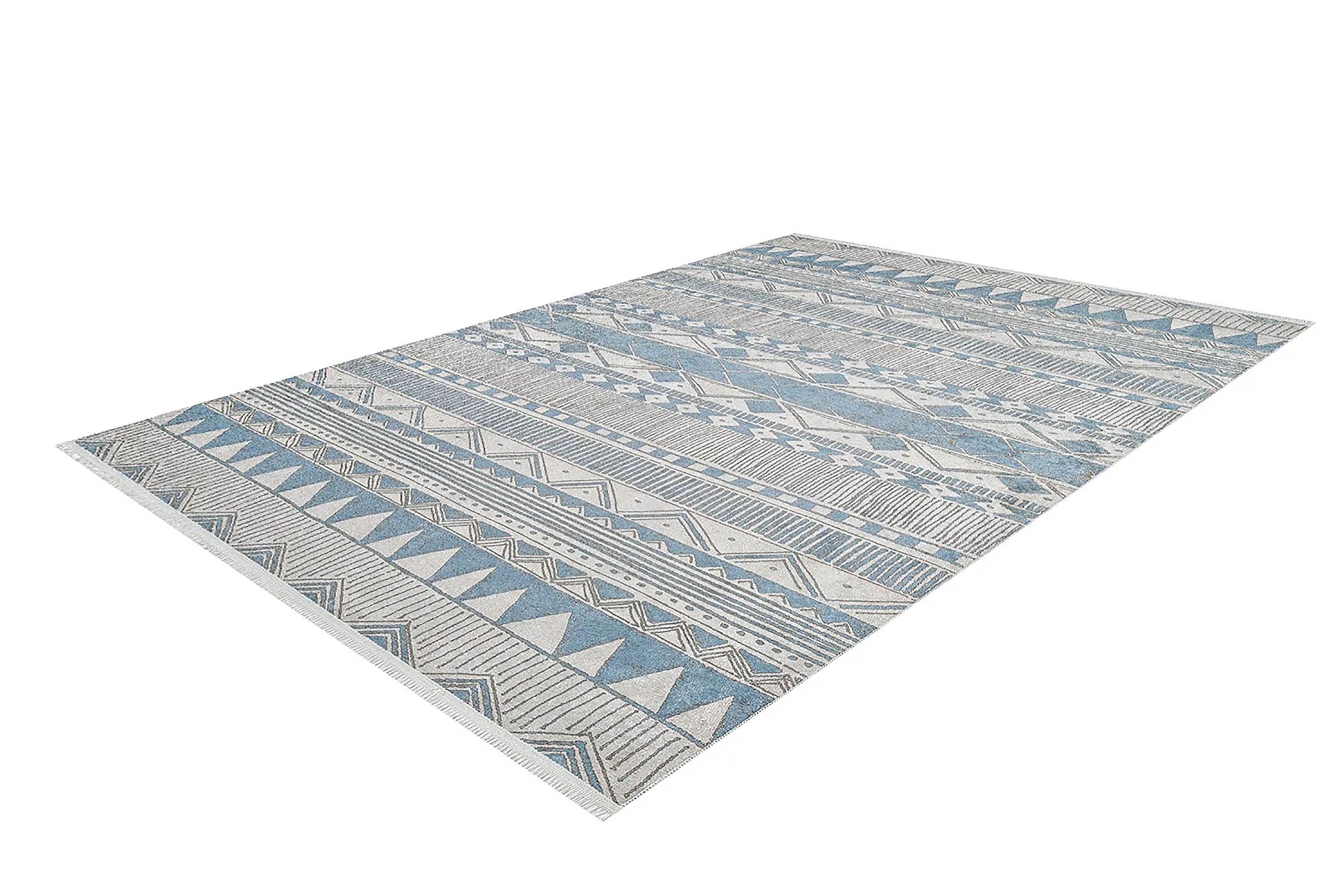 Alaya Turkish Blue Geometric Artistic Decor Rug
