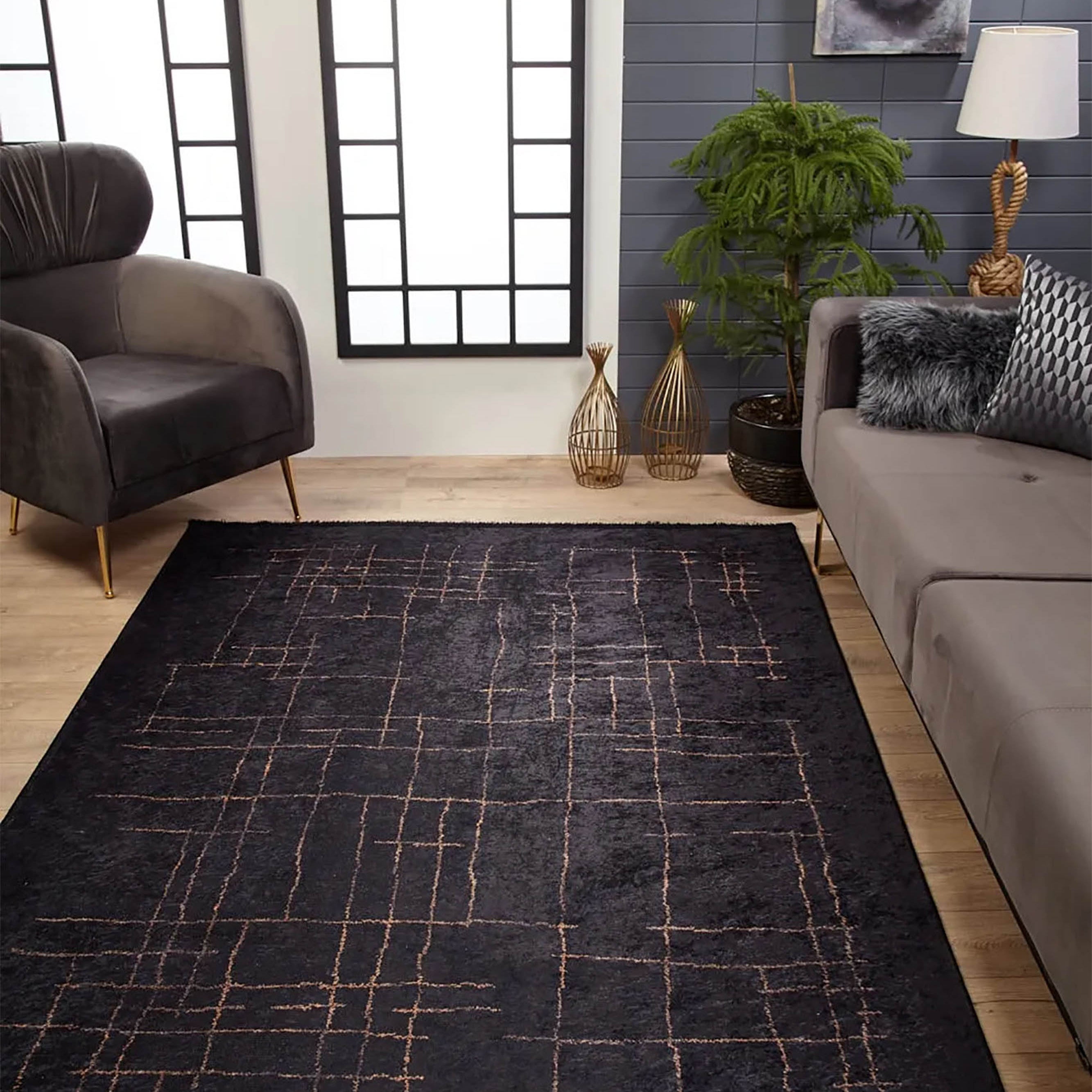 Daniela Trellis Geometric Luxury Black Brown Rug