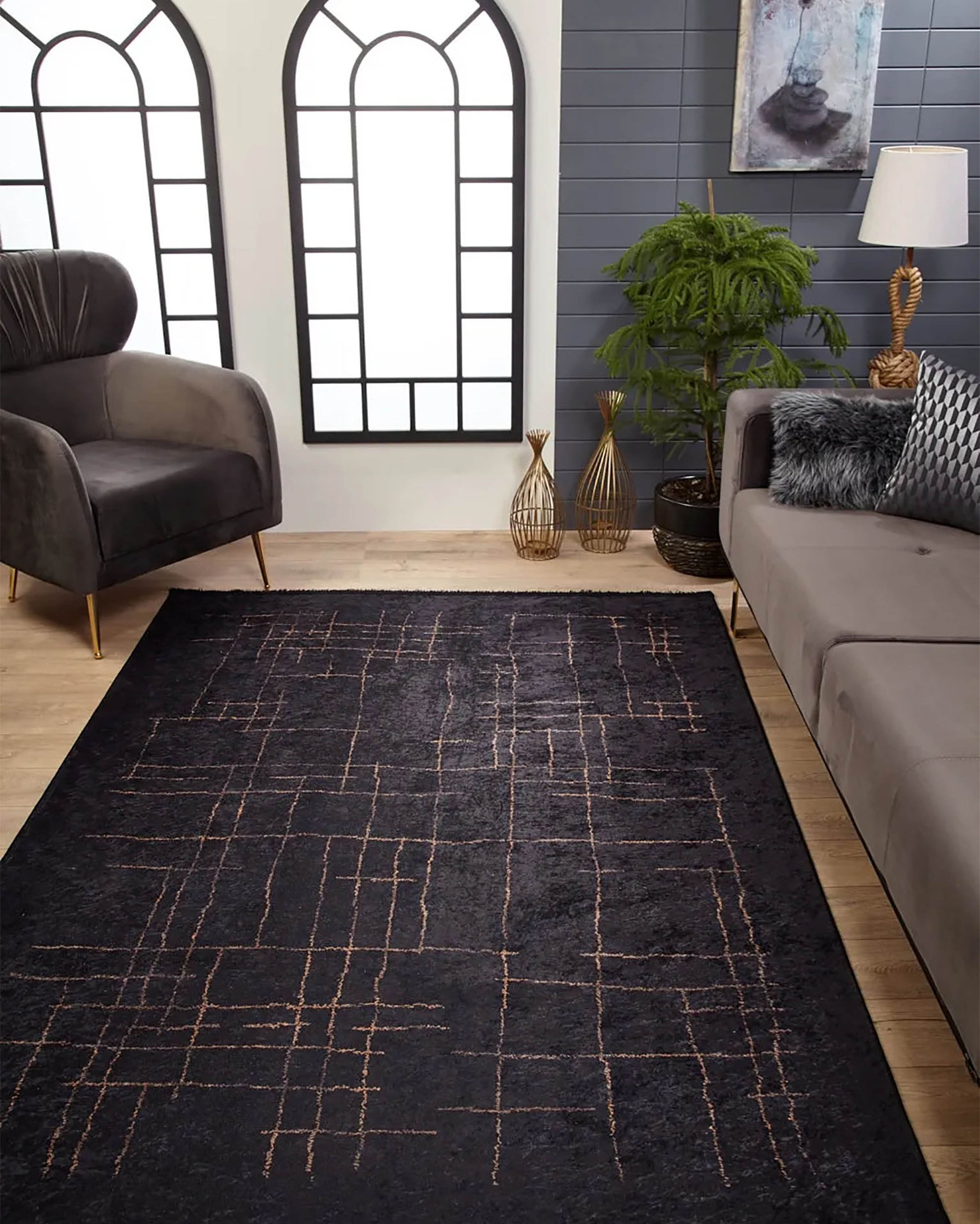 Daniela Trellis Geometric Luxury Black Brown Rug