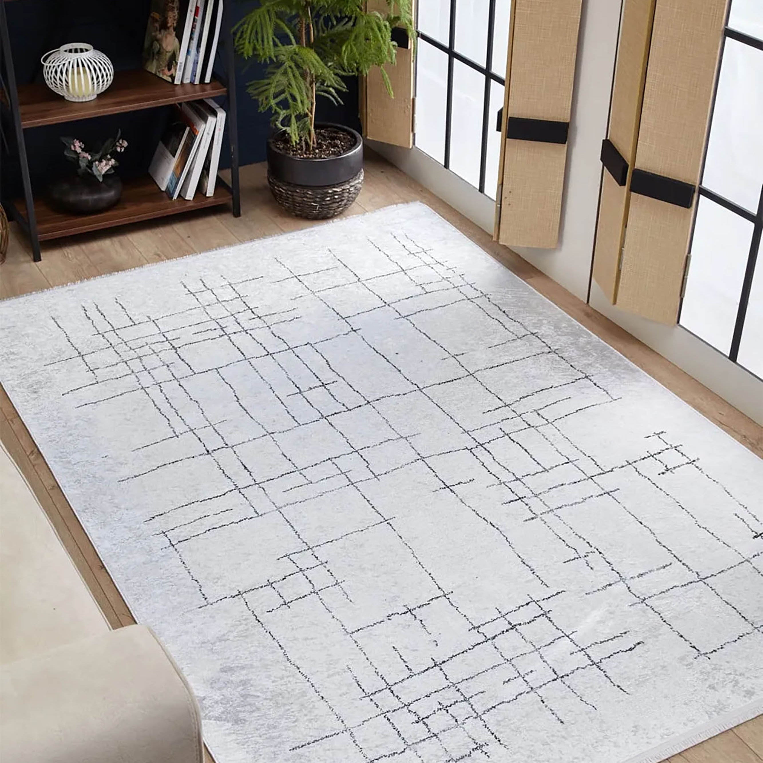 Camille Trellis Geometric Luxury Cream Black Rug