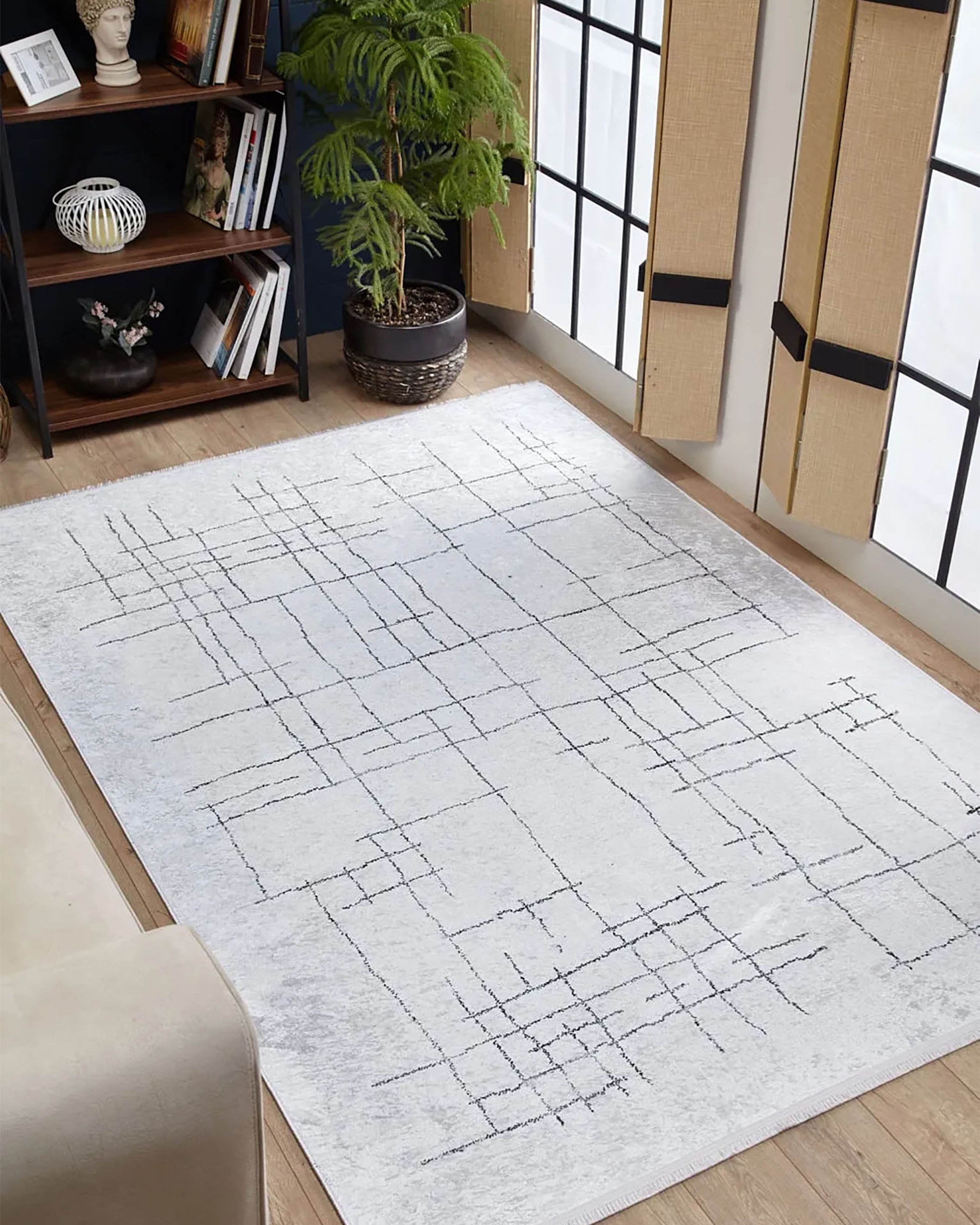 Camille Trellis Geometric Luxury Cream Black Rug