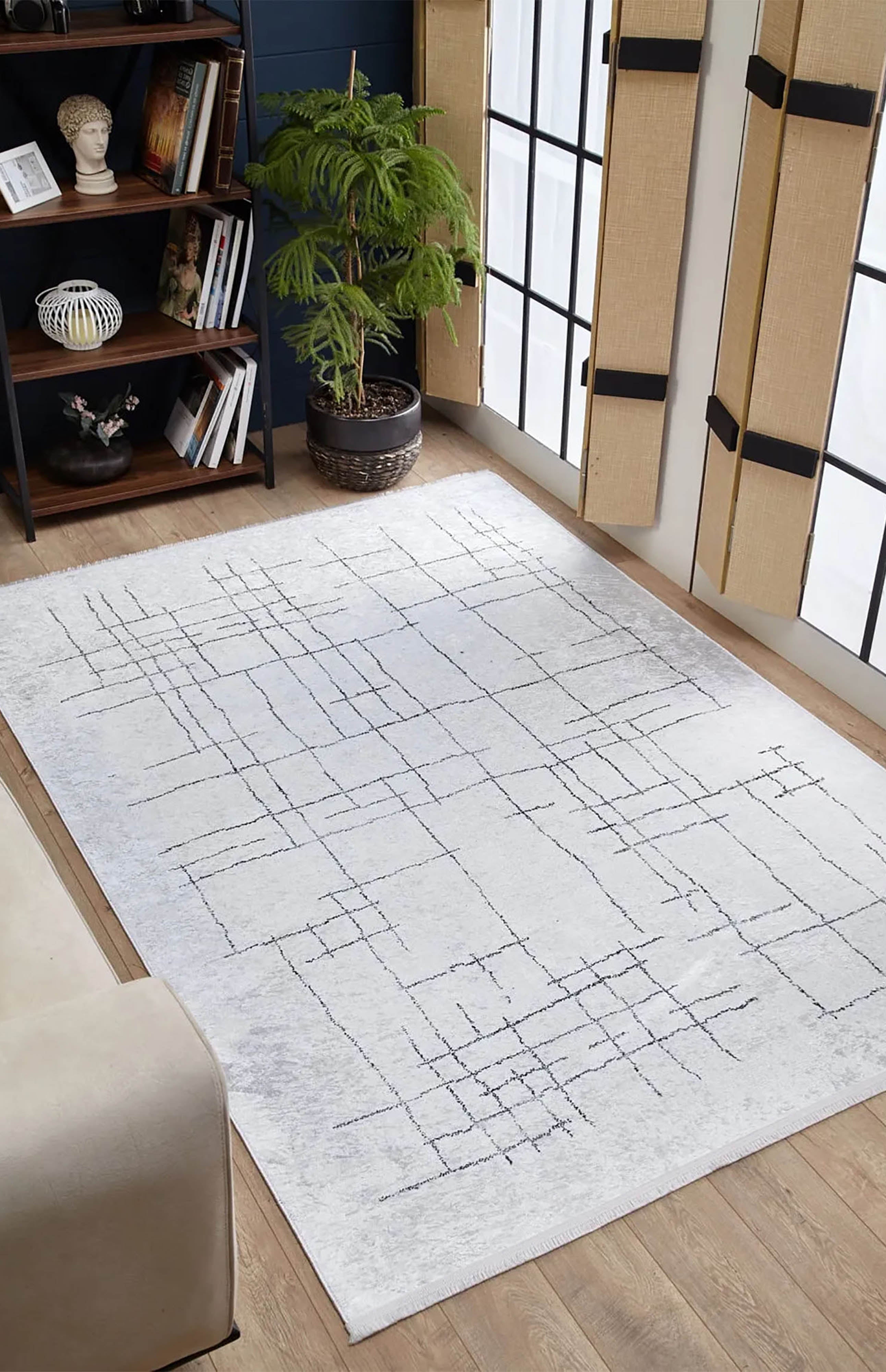 Camille Trellis Geometric Luxury Cream Black Rug