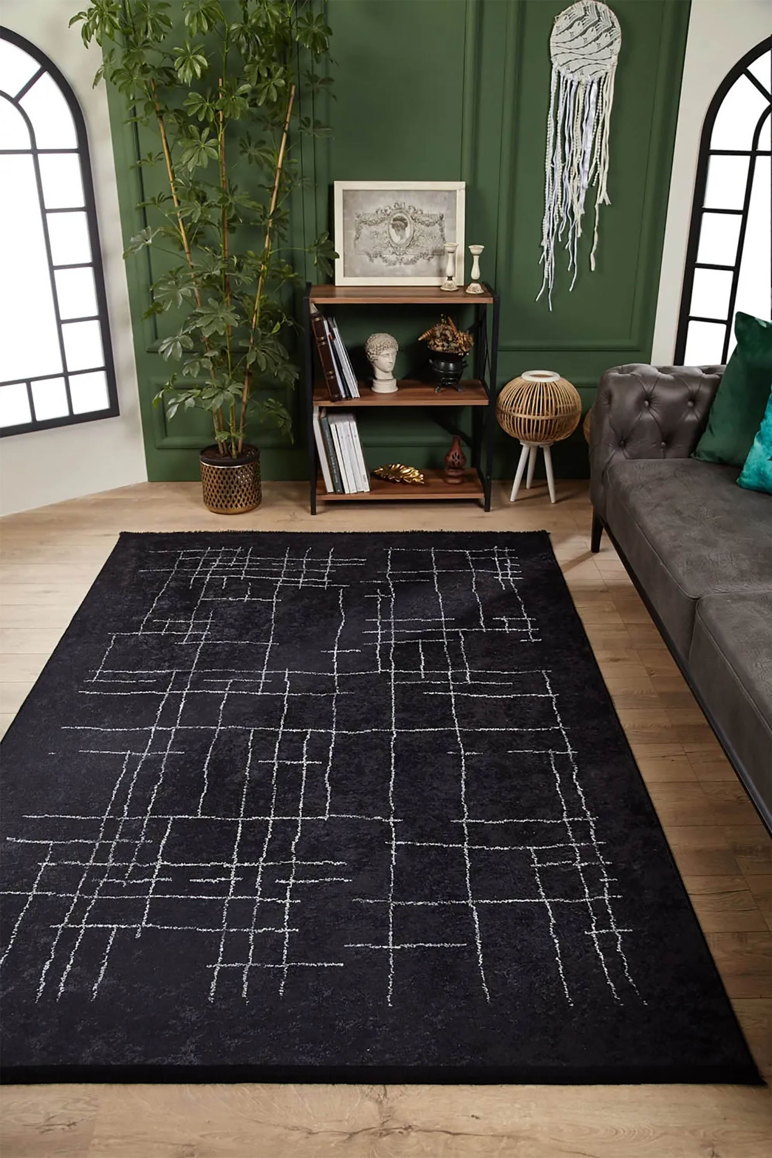 Danna Trellis Geometric Luxury Black White Rug