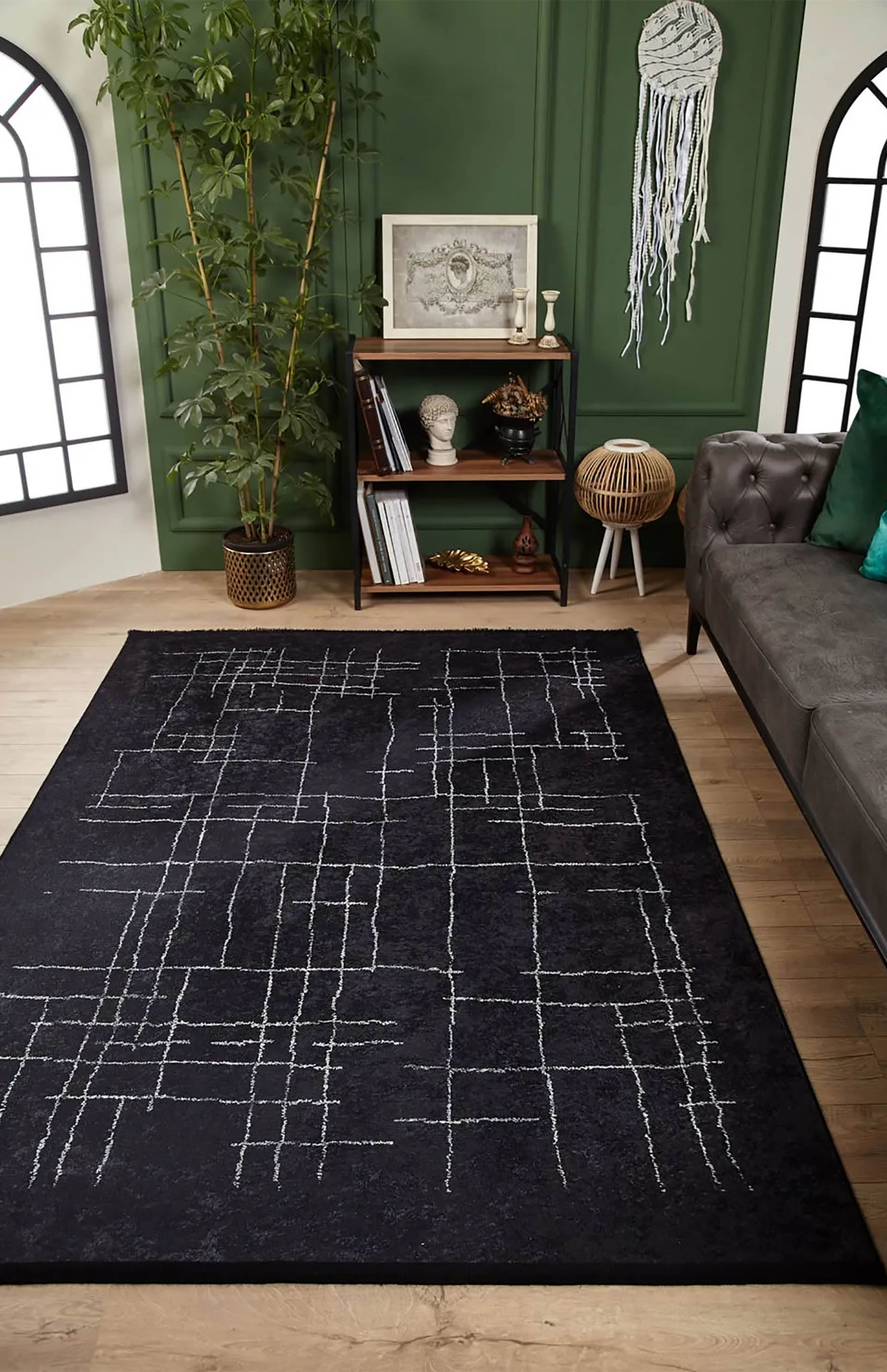 Danna Trellis Geometric Luxury Black White Rug