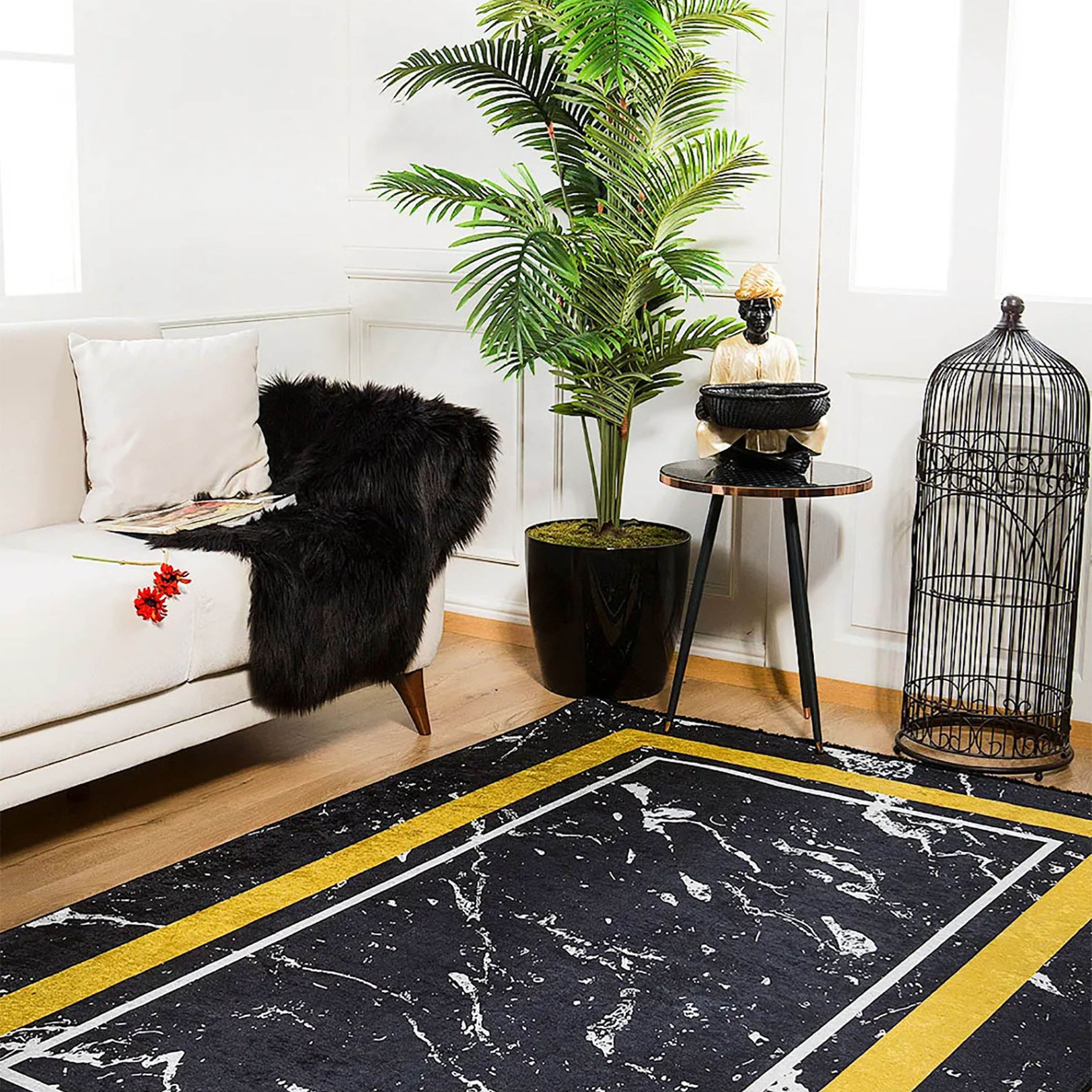 Wren Geometric Marble Border Modern Rug
