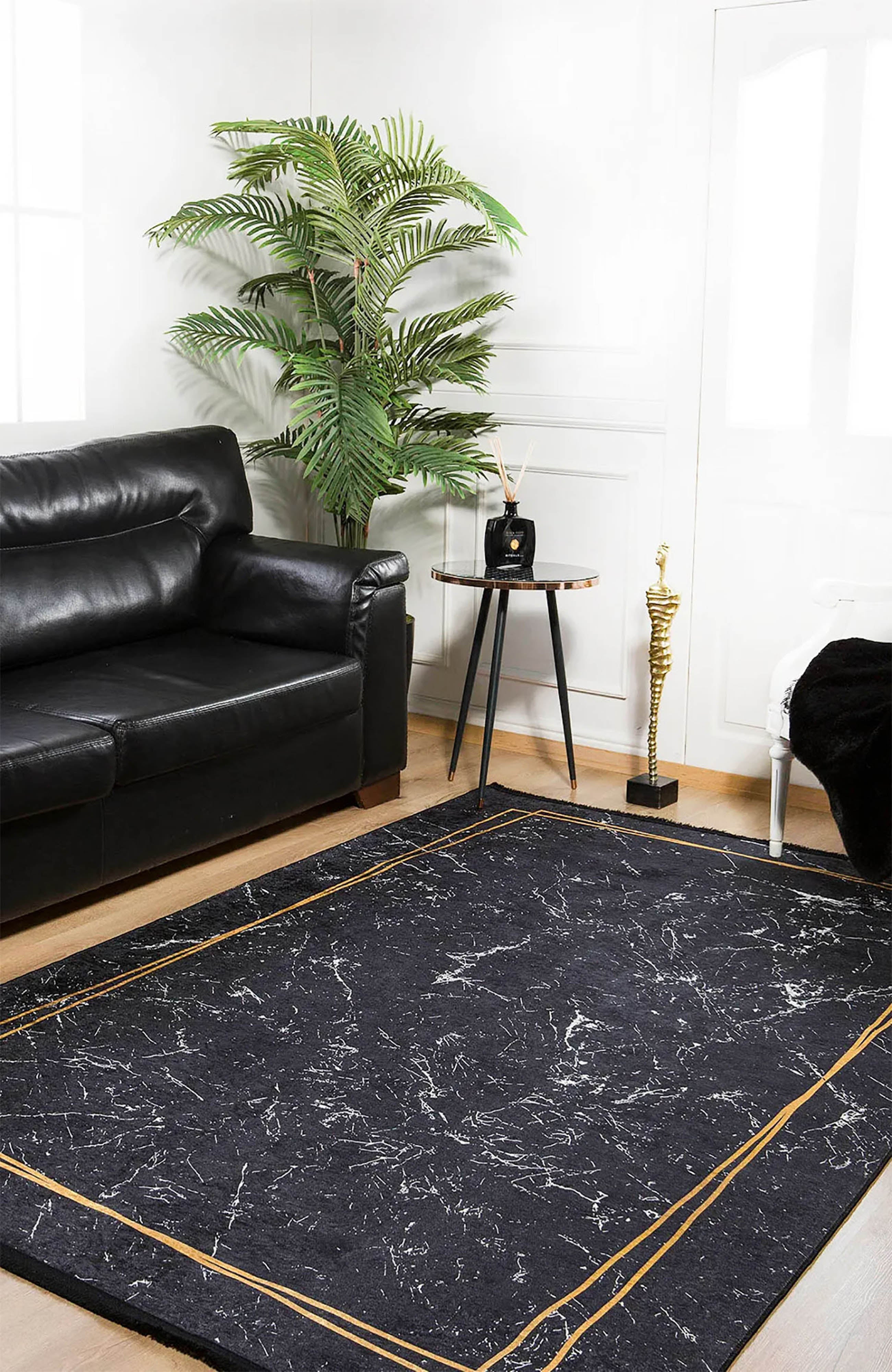 Lilah Geometric Marble Border Modern Rug