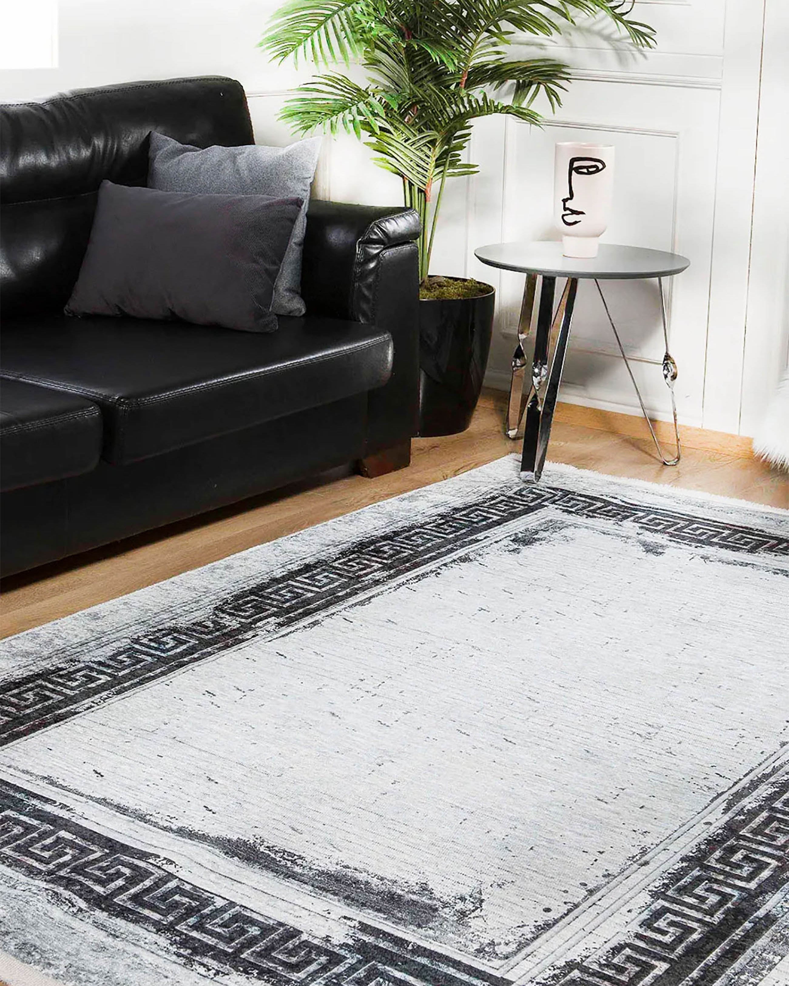 Bellamy Geometric Greek Key Border Abstract Rug