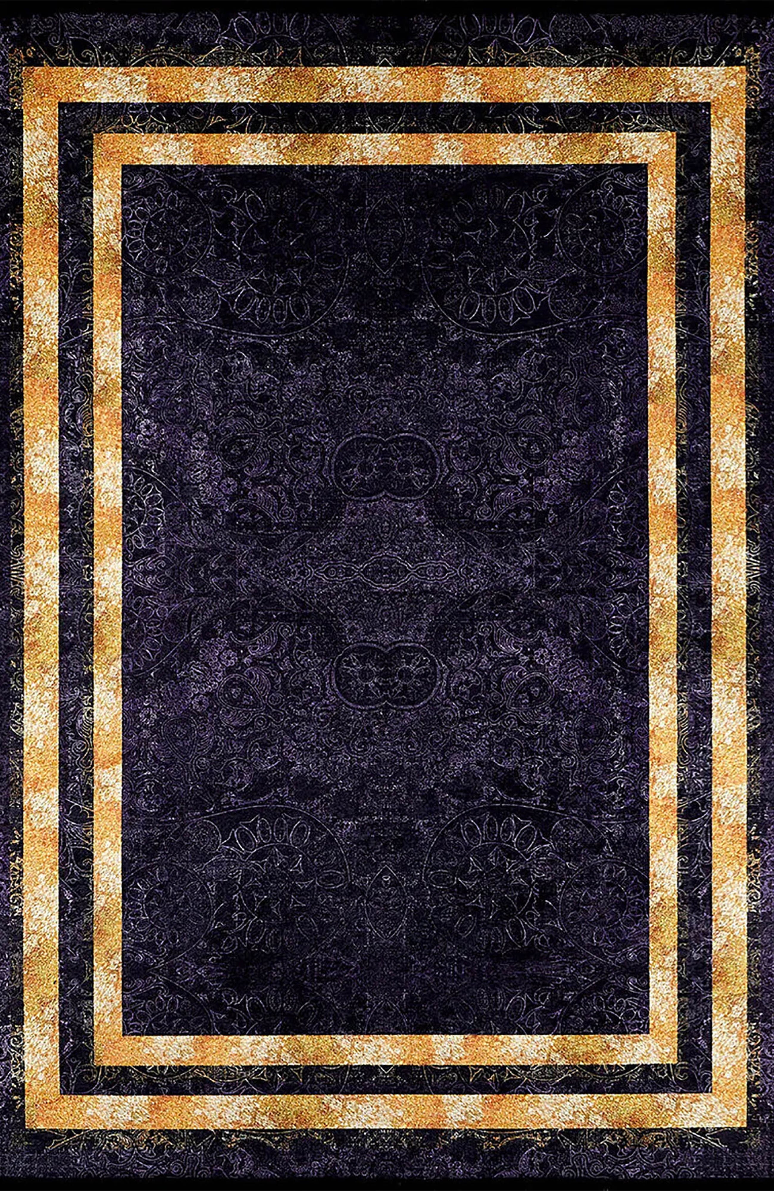 Baylor Marble Black Gold Purple Bordered Geometric Rug